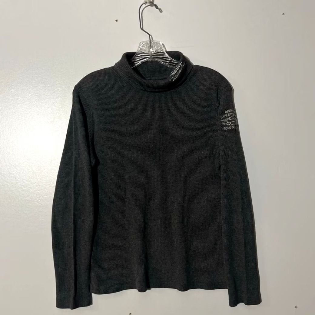 Harley Davidson Harley Womens Ribbed Mock Neck Long Sleeve Shirt Charcoal Gray XL Size XL / US 12-14 / IT 48-50 - 2 Thumbnail