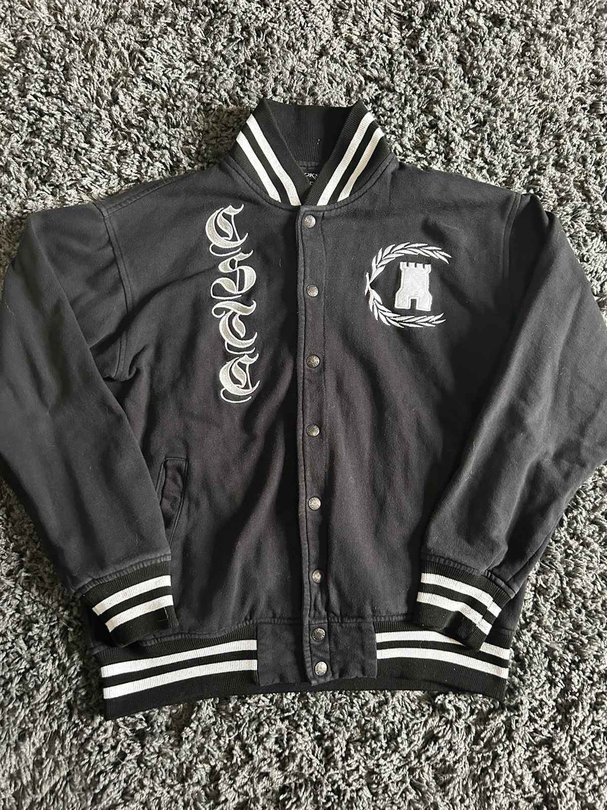 image of Crooks Castles x Vintage Y2K Black Crooks & Castles Varsity Jacket, Men's (Size XL)