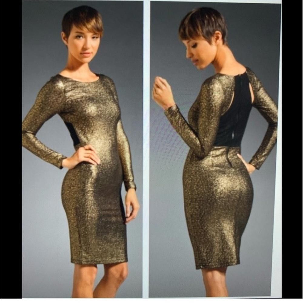 Designer Alice + Olivia Selma Metallic Bronze Bodycon Dress Small Size S / US 4 / IT 40 - 2 Thumbnail