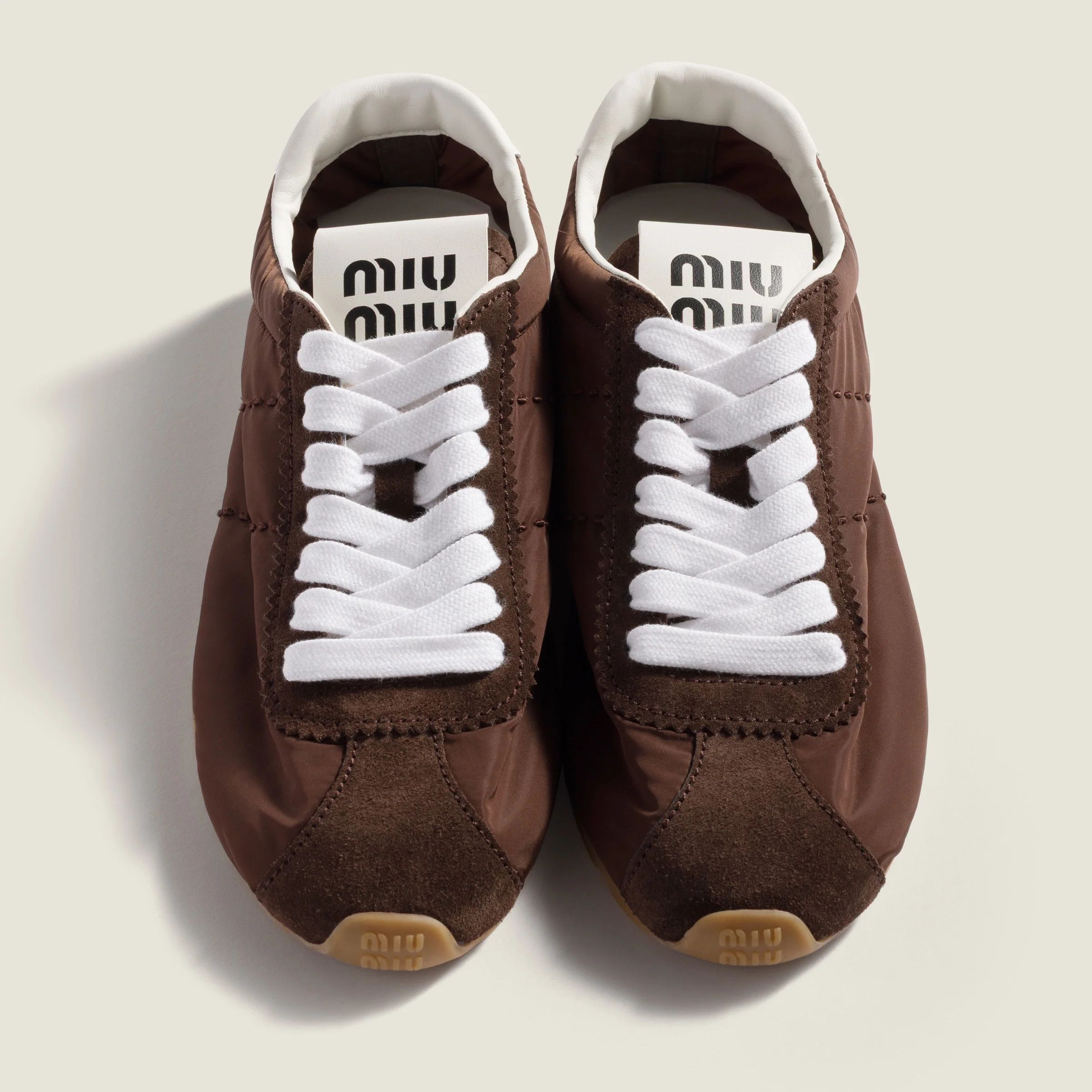 Miu Miu o1B3y1r0526 Plume Technical Fabric And Suede Sneakers Brown Size US 6 / IT 36 - 4 Thumbnail