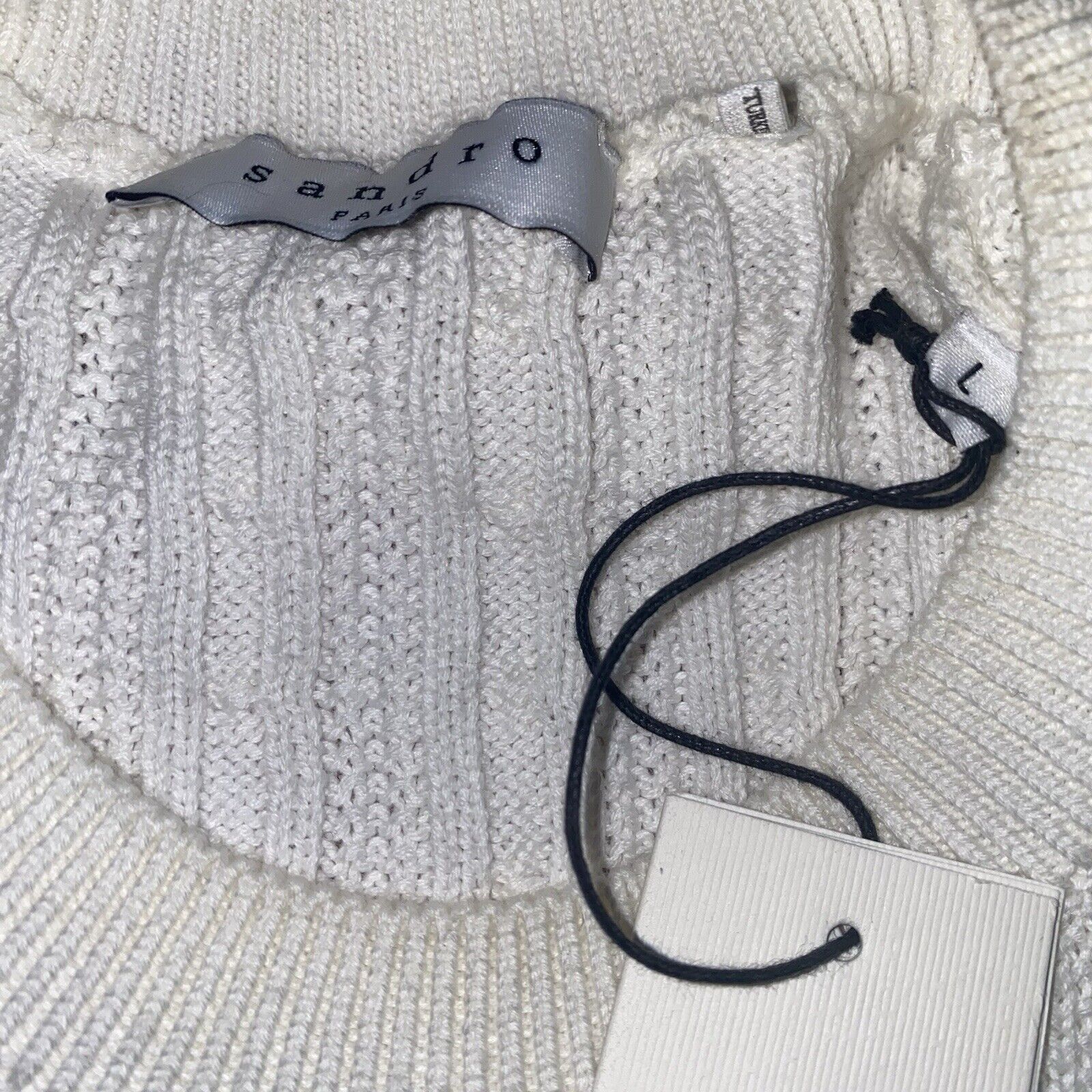 Sandro Sandro Paris Mens Sweater Sz Large Ecru Beige Cable Knit NWT Size US L / EU 52-54 / 3 - 6 Thumbnail