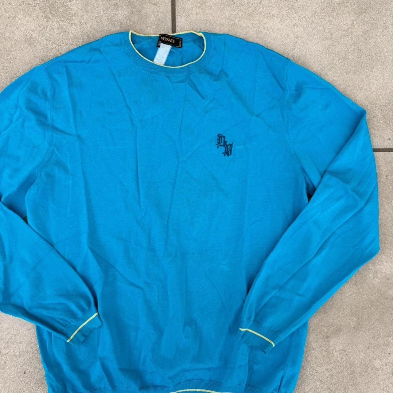 Lacoste Versace Vintage Sweater Blue 90s Retro Italian Designer Size US L / EU 52-54 / 3 - 3 Thumbnail