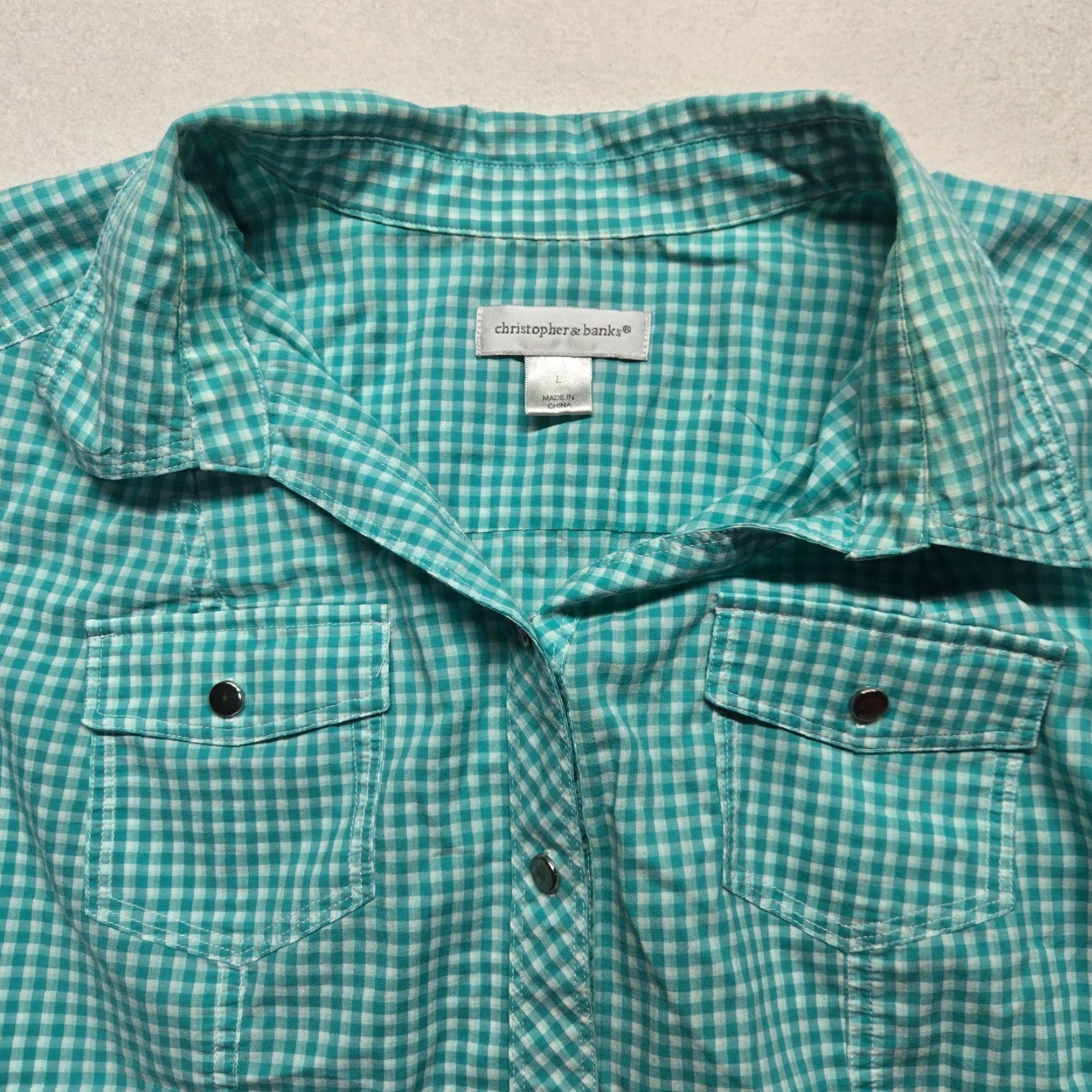 Vintage Christopher & Banks Shirt Women L Blue Check Roll-Tab Sleeve Button Womens Size L / US 10 / IT 46 - 2 Thumbnail