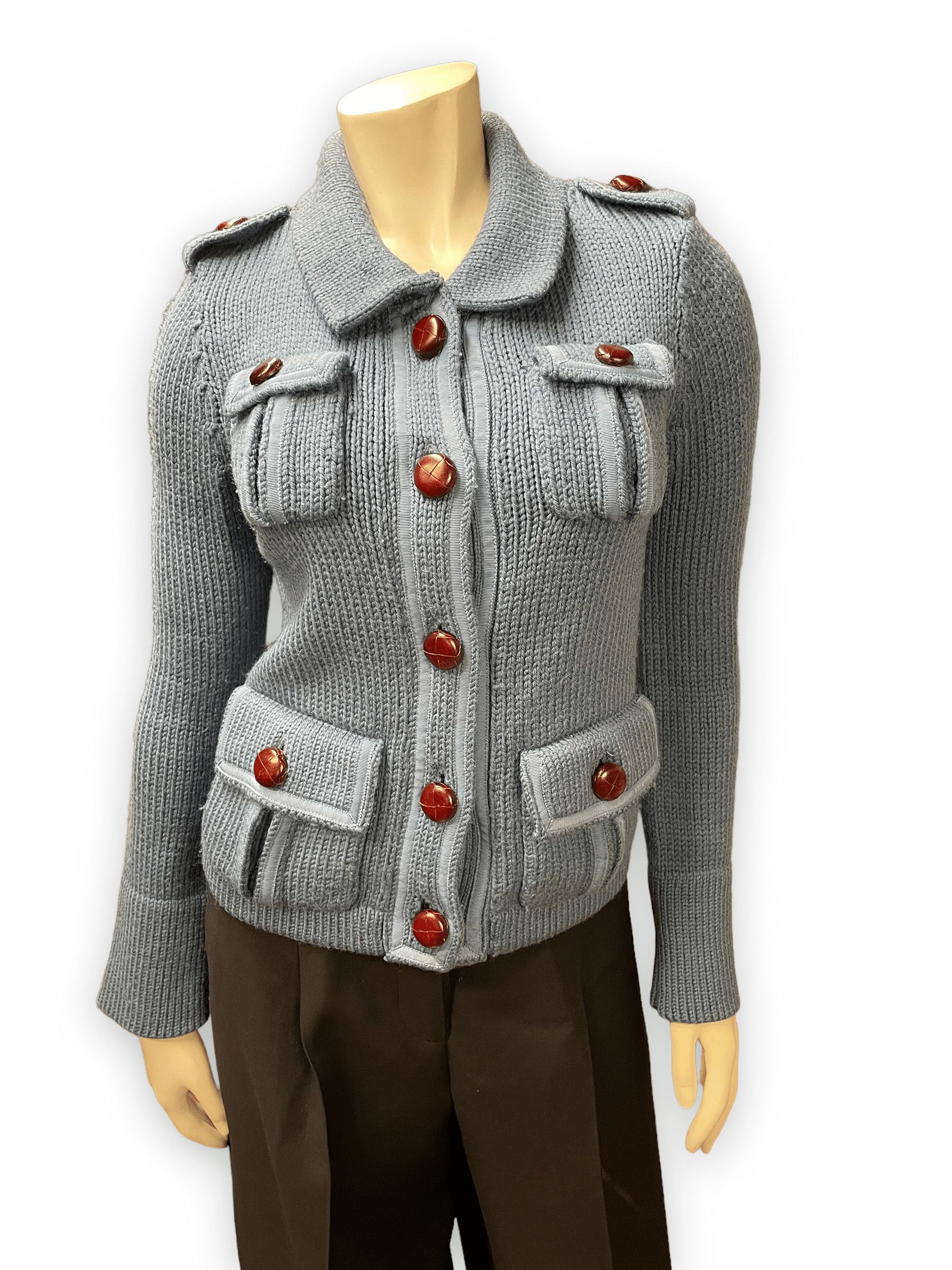 Marc Jacobs Marc Jacobs Steel Blue Wool Sweater Jacket With Pumpernickel Buttons Size XS Size XS / US 0-2 / IT 36-38 - 1 Thumbnail