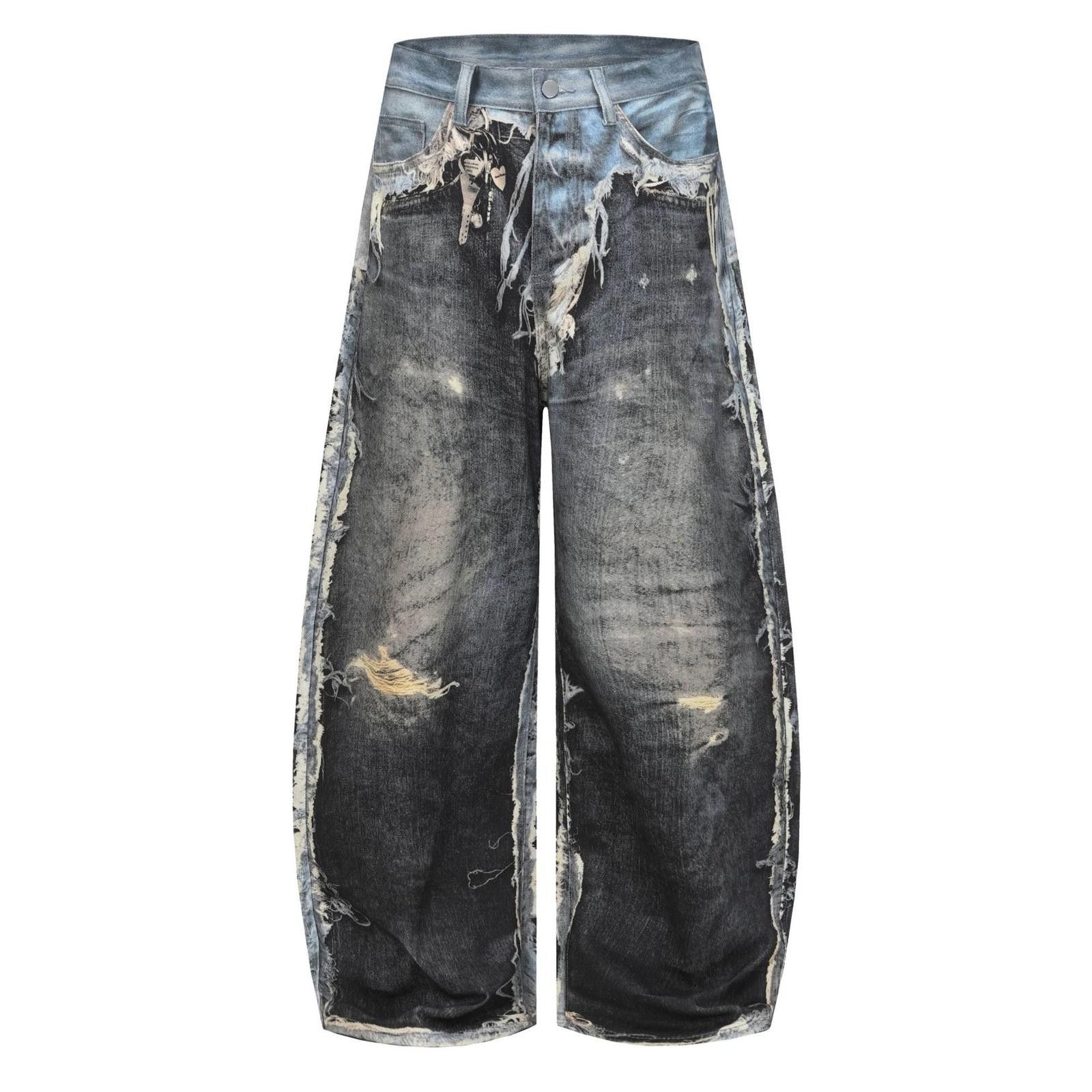 Japanese Brand Distressed Patchwork Black Wide Leg Denim Jeans Size US 32 / EU 48 - 1 Thumbnail