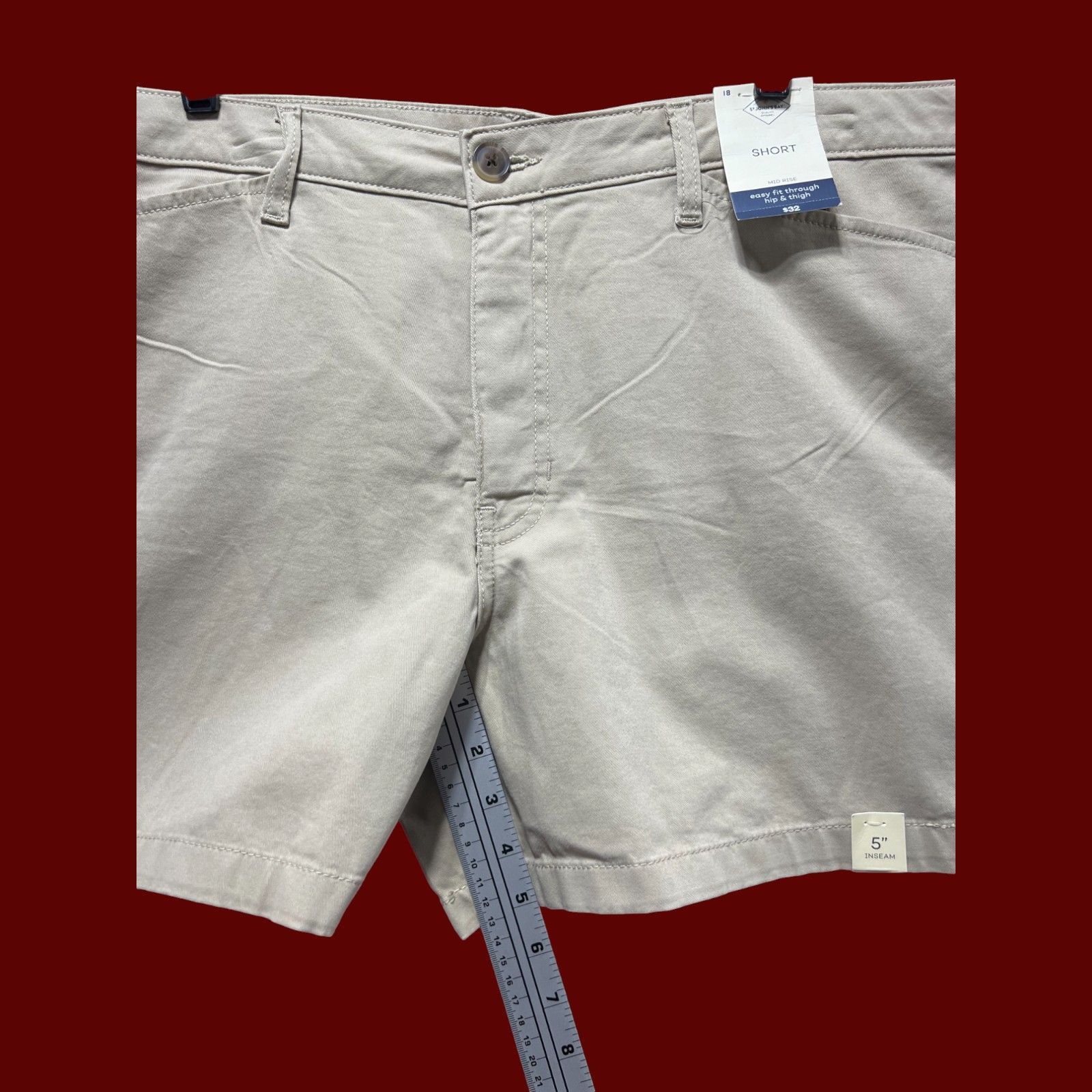 Other St. John's Bay - Women's Mid Rise 5" Inseam Chino Short - Be Size 40" / US 18 - 8 Thumbnail