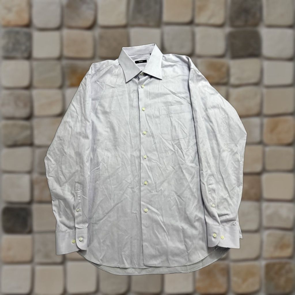 Hugo Boss Hugo Boss Dress Shirt Men 16 Gray Pleated Button Up Business Sharp Fit Cotton Size 42R - 1 Thumbnail