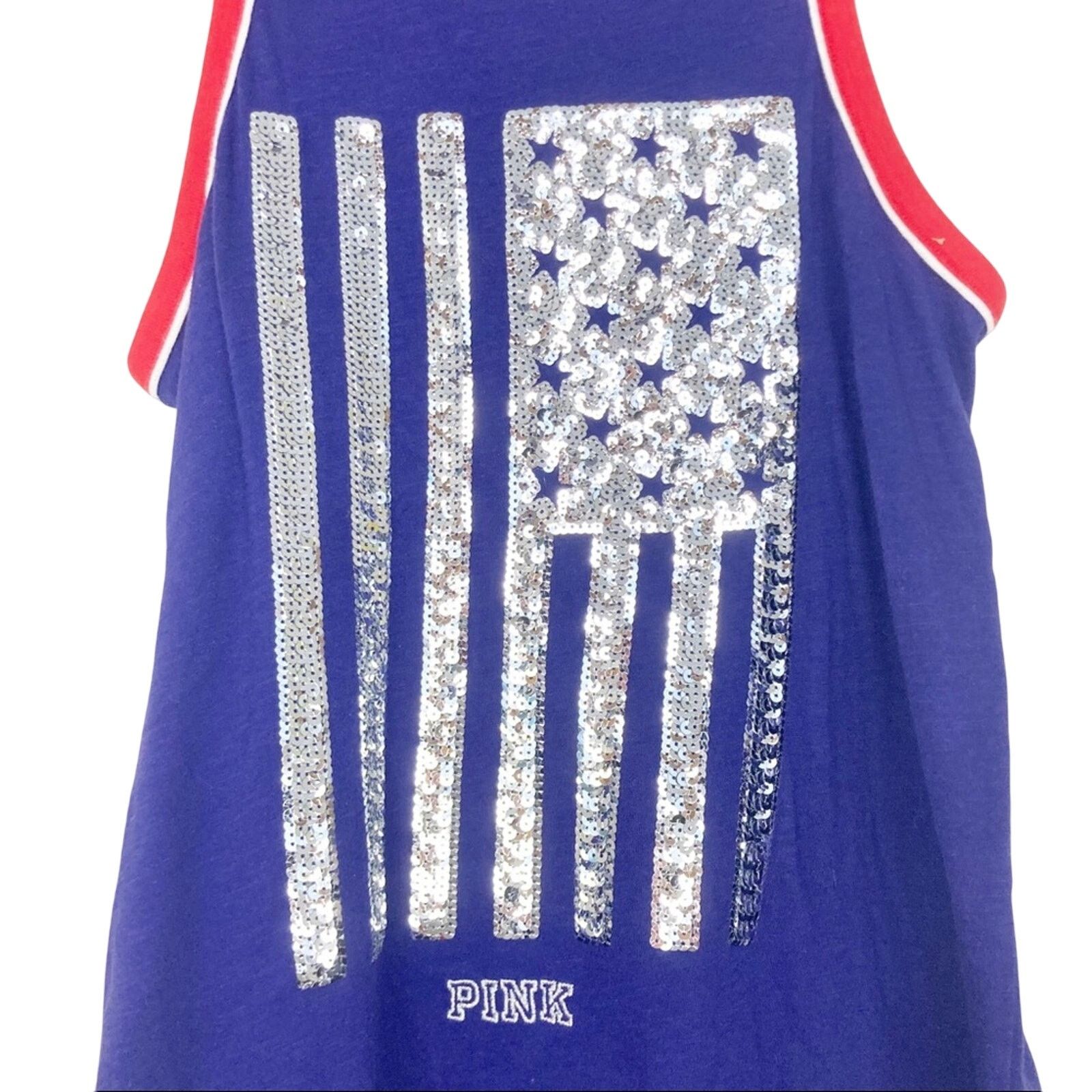 Pink PINK Victoria's Secret Blue Sequin Flag Print Tank Top Sz XS Size XS / US 0-2 / IT 36-38 - 2 Thumbnail
