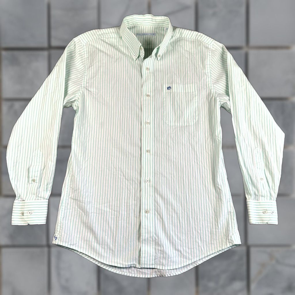 Southern Tide Southern Tide Shirt Mens Small White Green Striped Button Up Performance Stretch Size US S / EU 44-46 / 1 - 1 Thumbnail