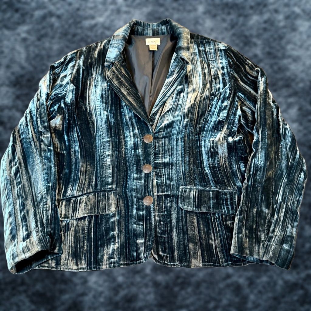 Vintage Chicos Silk Blend Velvet Blazer Teal Blue Button Front Jacket Womens Size 2 Size XS / US 0-2 / IT 36-38 - 1 Thumbnail