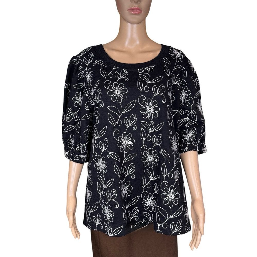 Other NWT New Jane And Delancey Black Floral Embroidery Puff Shor Size XL / US 12-14 / IT 48-50 - 1 Thumbnail