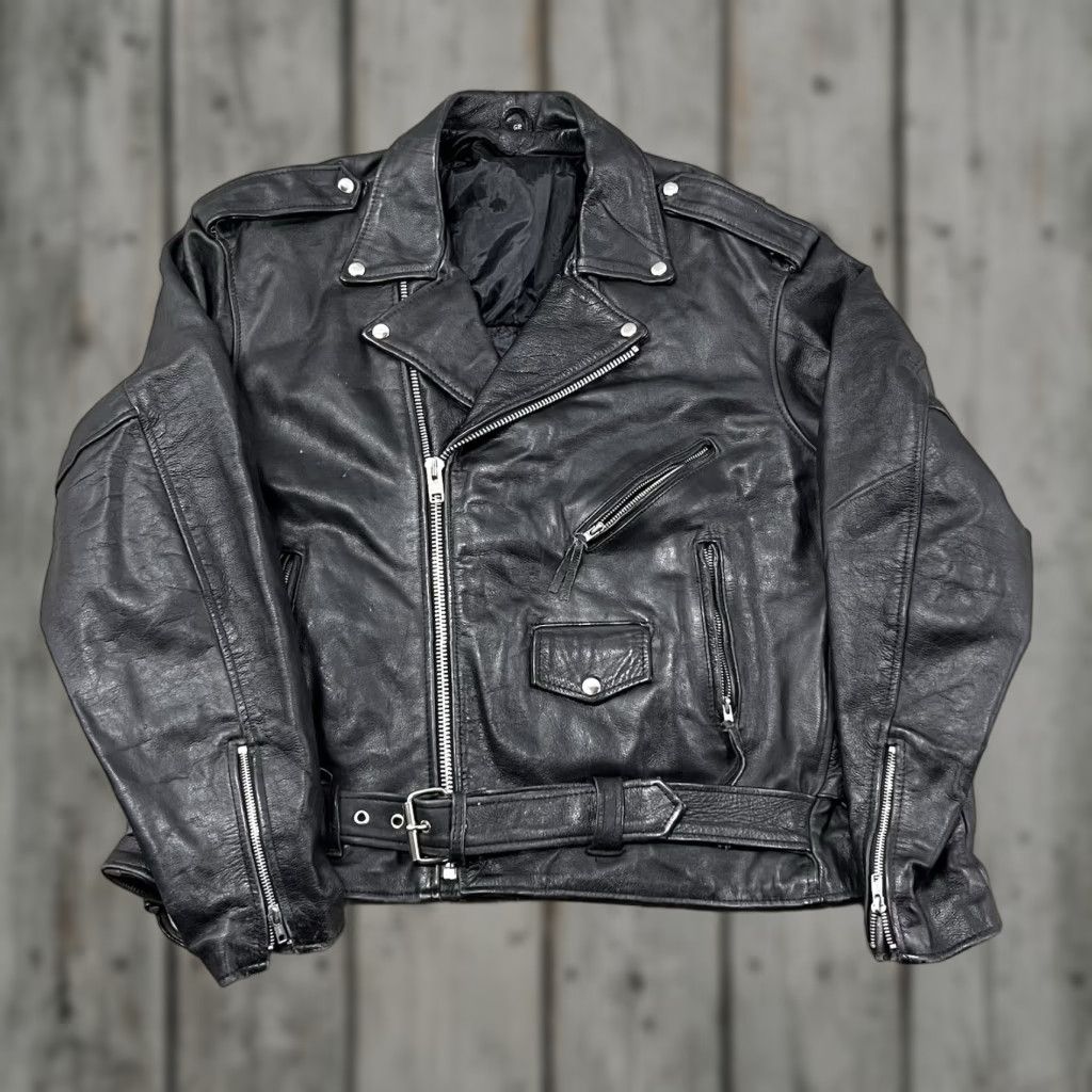 Harley Davidson VINTAGE Harley Davidson Motorcycle Jacket Men Short Leather 52 Black Patchwork 90s Size US L / EU 52-54 / 3 - 1 Thumbnail