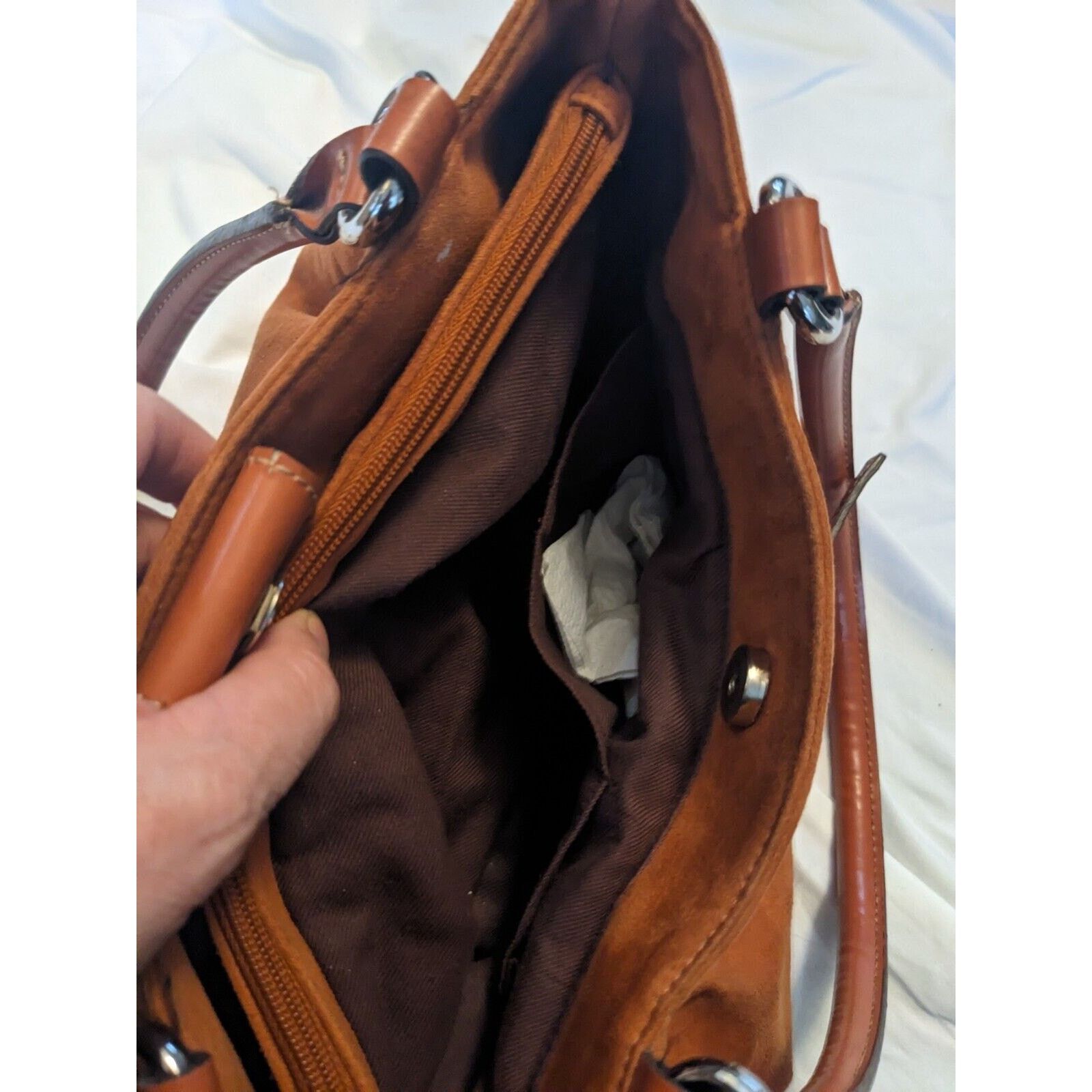 Other Mandani NY Satchel Bag Suede & Leather Chrome Accents Roomy Size ONE SIZE - 7 Thumbnail