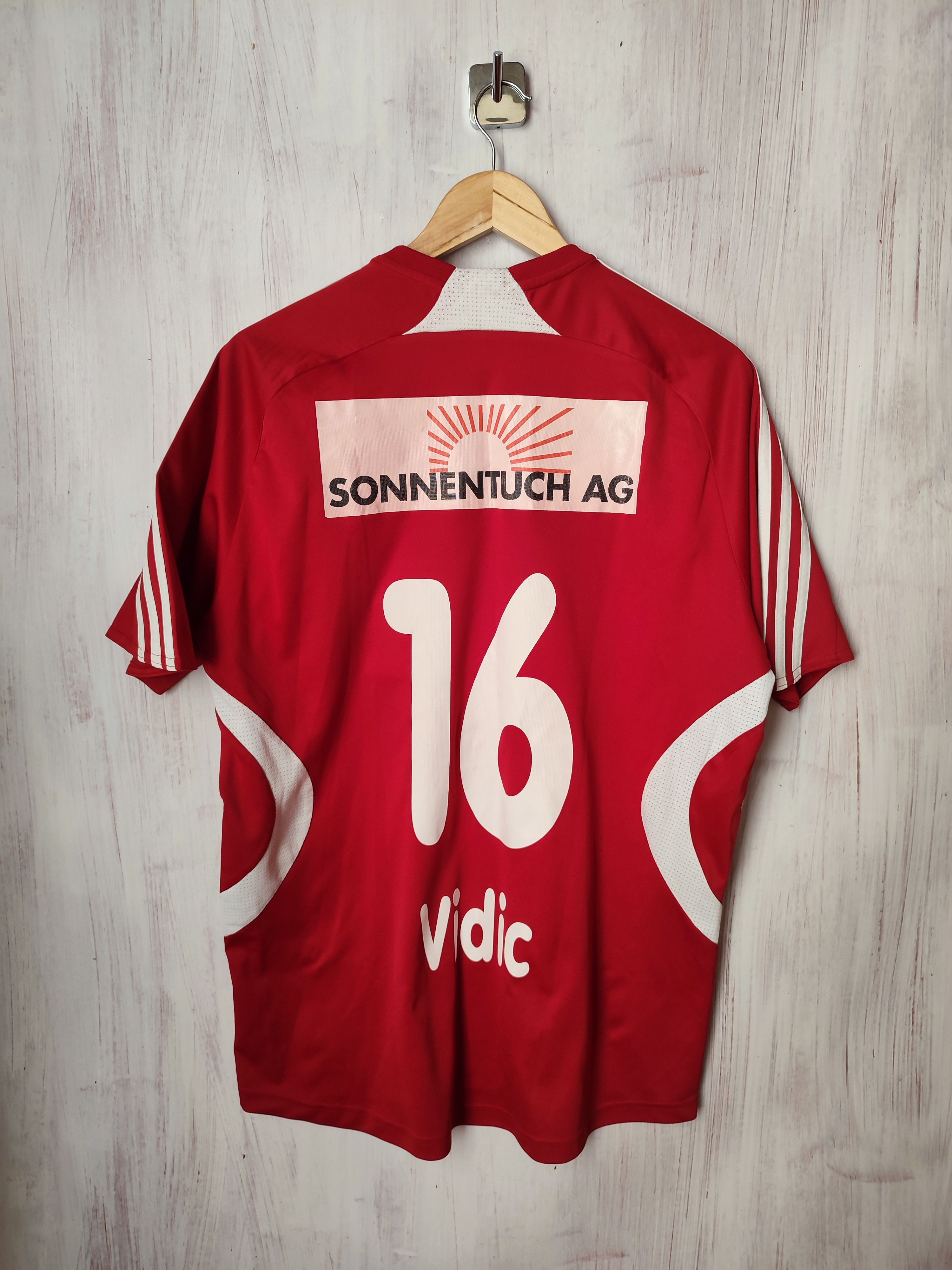 image of Adidas x Authentic Fc Gossau 2008 2009 Away Shirt Football Jersey Soccer Vidic in Red (Size Large)
