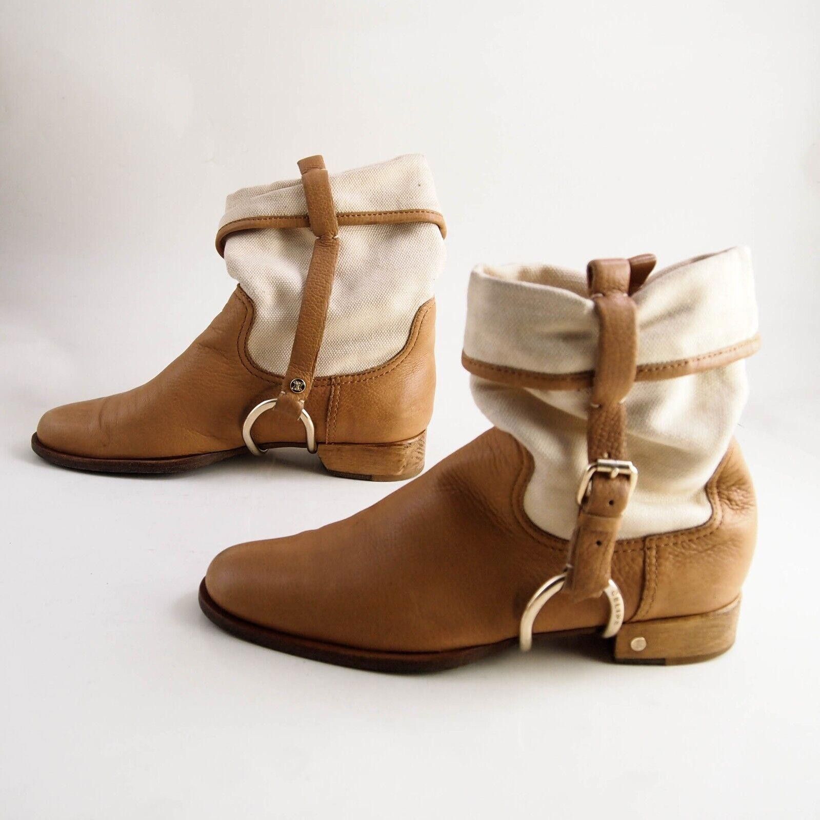 Celine Celine Slouch Equestrian Boots Leather Canvas US 7 EU 37 C Size US 7 / IT 37 - 3 Thumbnail