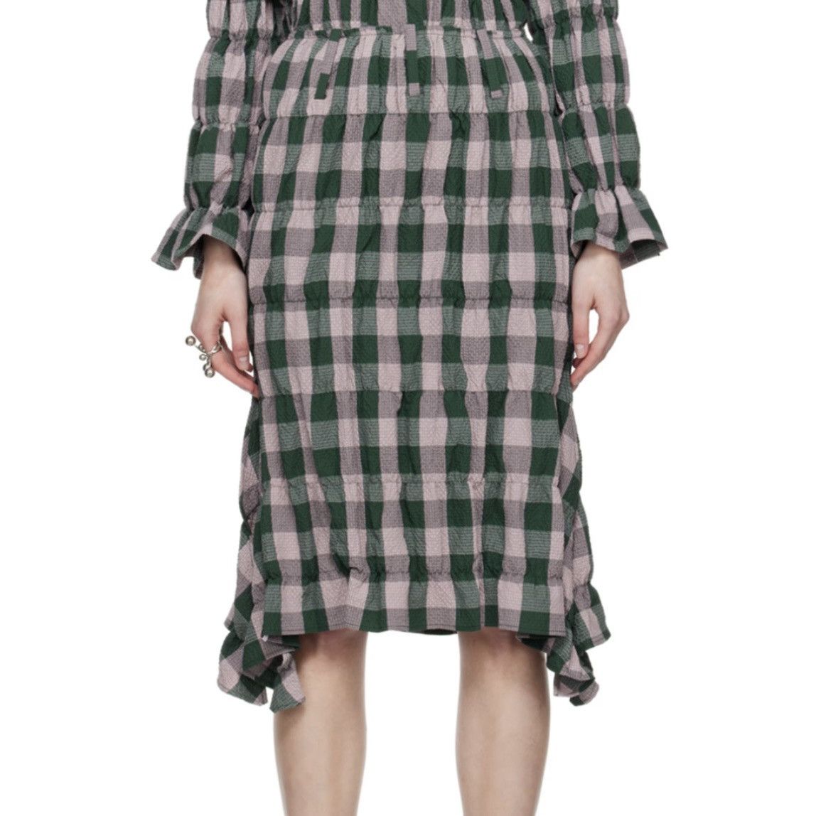 image of Charles Jeffrey Loverboy Shirred Slit Midi Skirt in Green/Pink, Women's (Size 32)