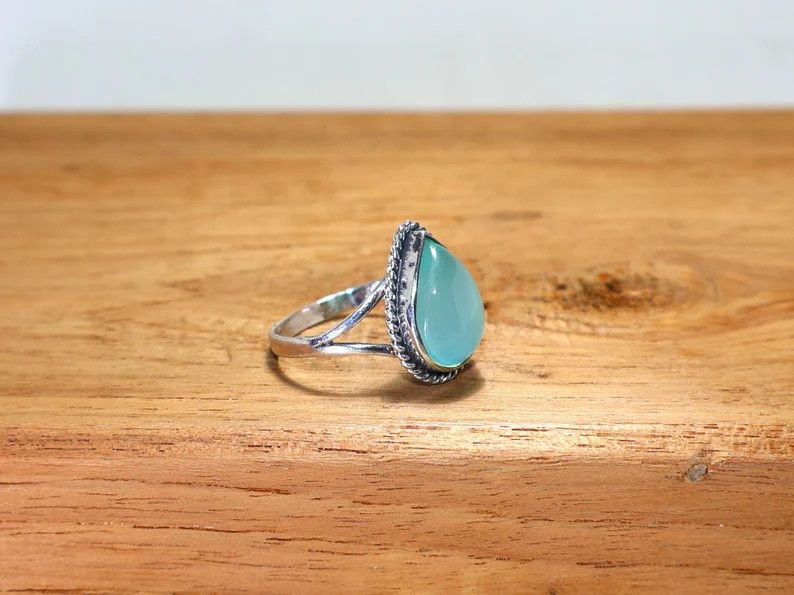 Handmade Handmade Teardrop Aqua Chalcedony Ring: 925 Silver Jewelry Size ONE SIZE - 4 Thumbnail
