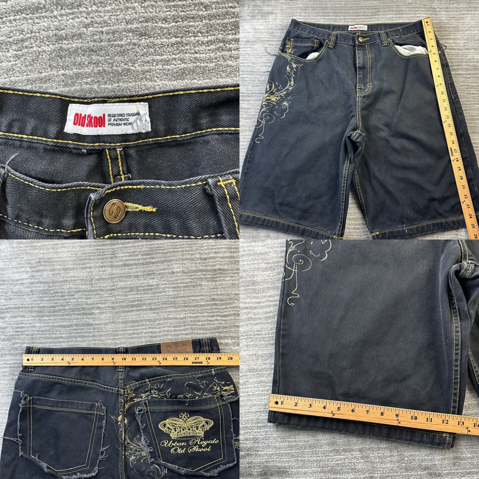 Vintage VINTAGE Old Skool Urban Royale Jeans Shorts Mens 40 Black Denim Short 13 In Inseam 90s Hip Hop Baggy Jorts Chino Logo Size US 40 / EU 56 - 8 Thumbnail