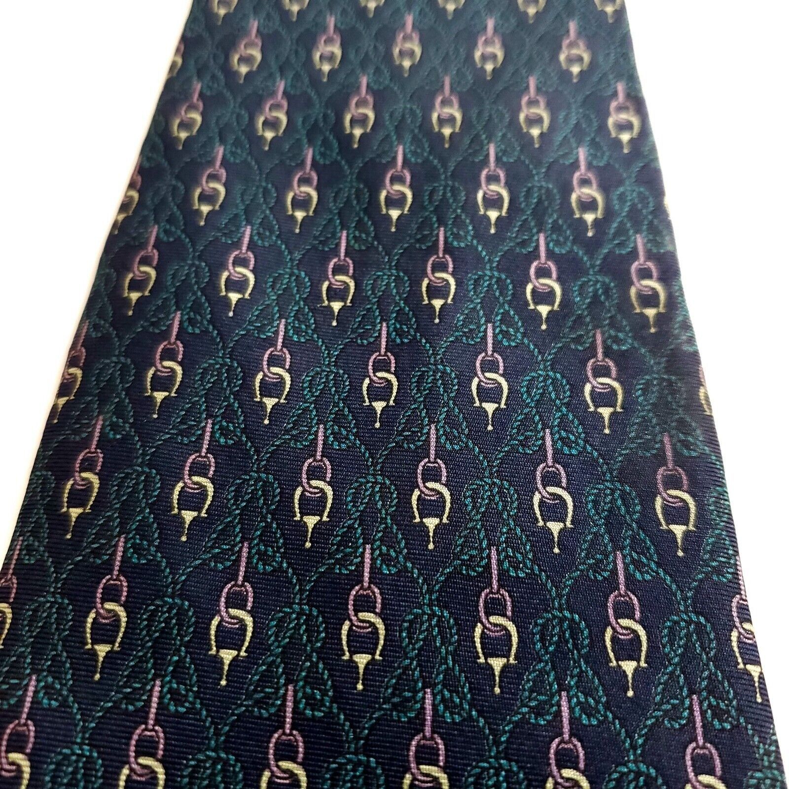 Bert Pulitzer Bert Pulitzer Blue Green Chains Print Wide Silk Tie Size ONE SIZE - 2 Thumbnail