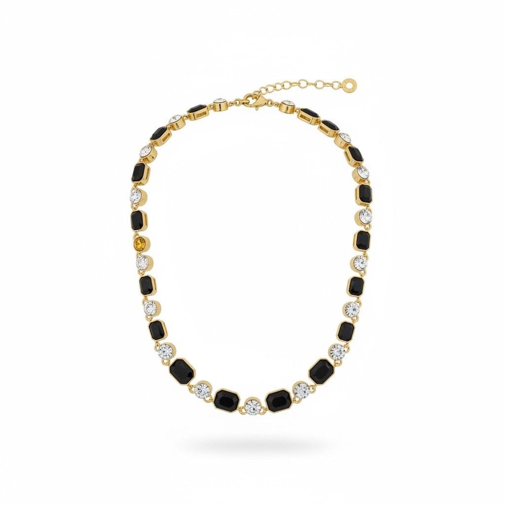 Anne Klein Anne Klein Gold Tone Crystal & Black Stone Station Necklace Size ONE SIZE - 1 Thumbnail