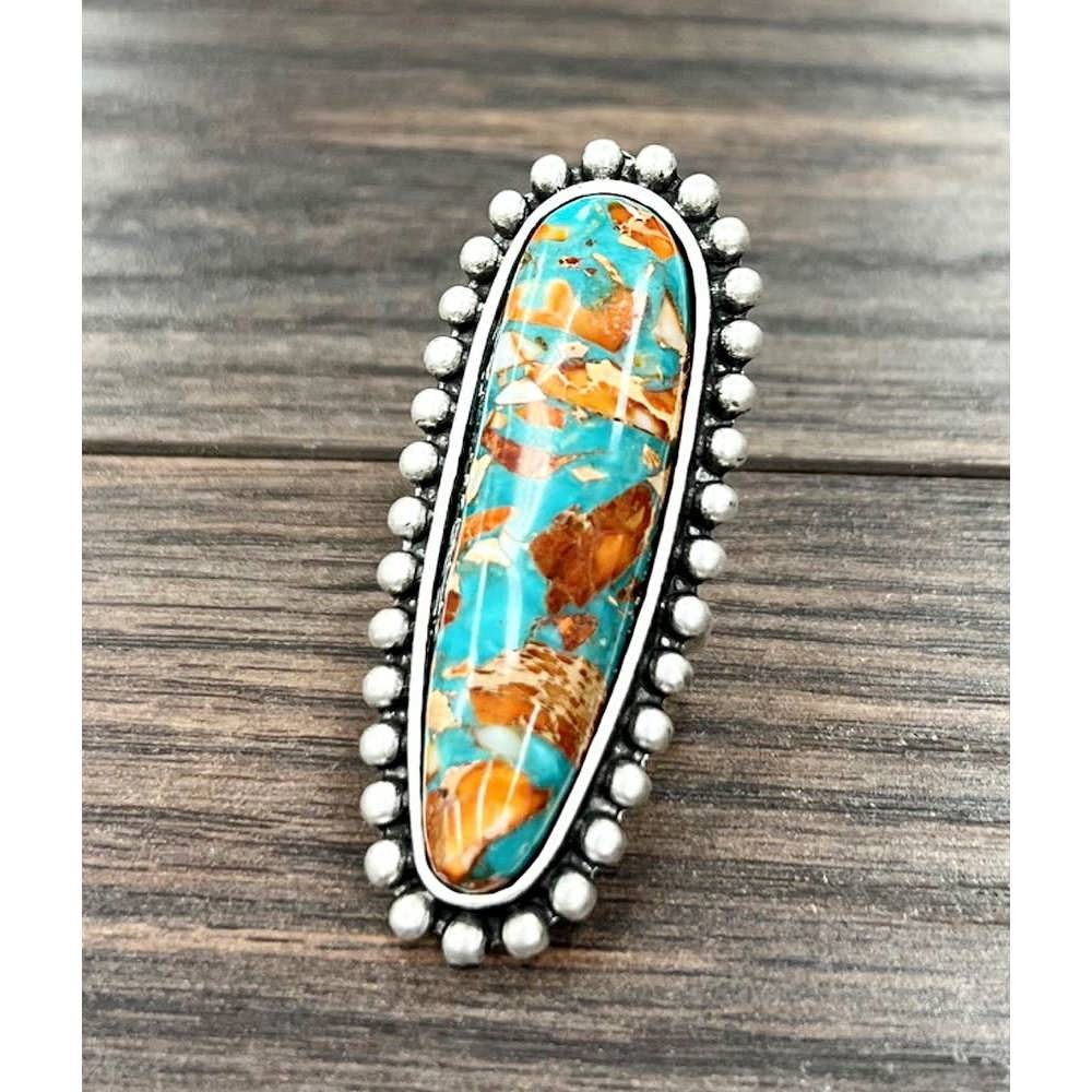 Other Southwestern Gemstone Adjustable Statement Cuff Ring with Br Size ONE SIZE - 1 Thumbnail