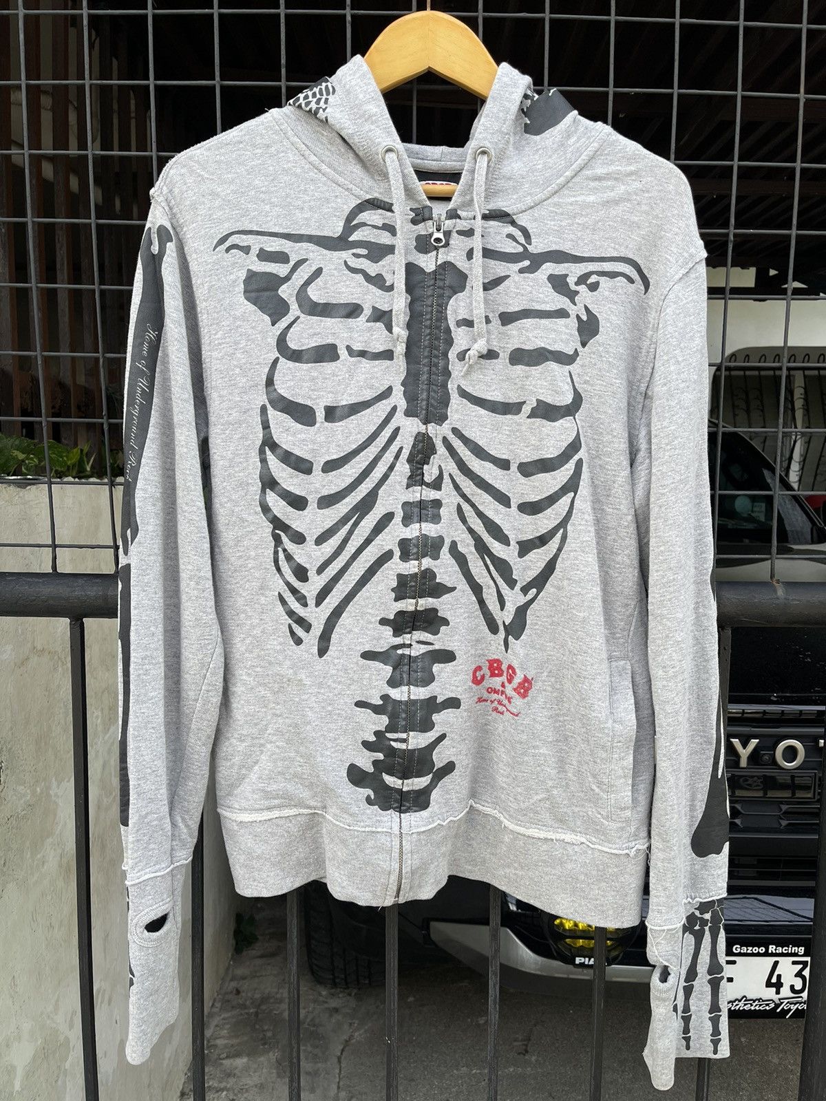 Vintage 1990s CBGB - THUMBHOLE SKELETON ZIP HOODIE Size US L / EU 52-54 / 3 - 2 Thumbnail