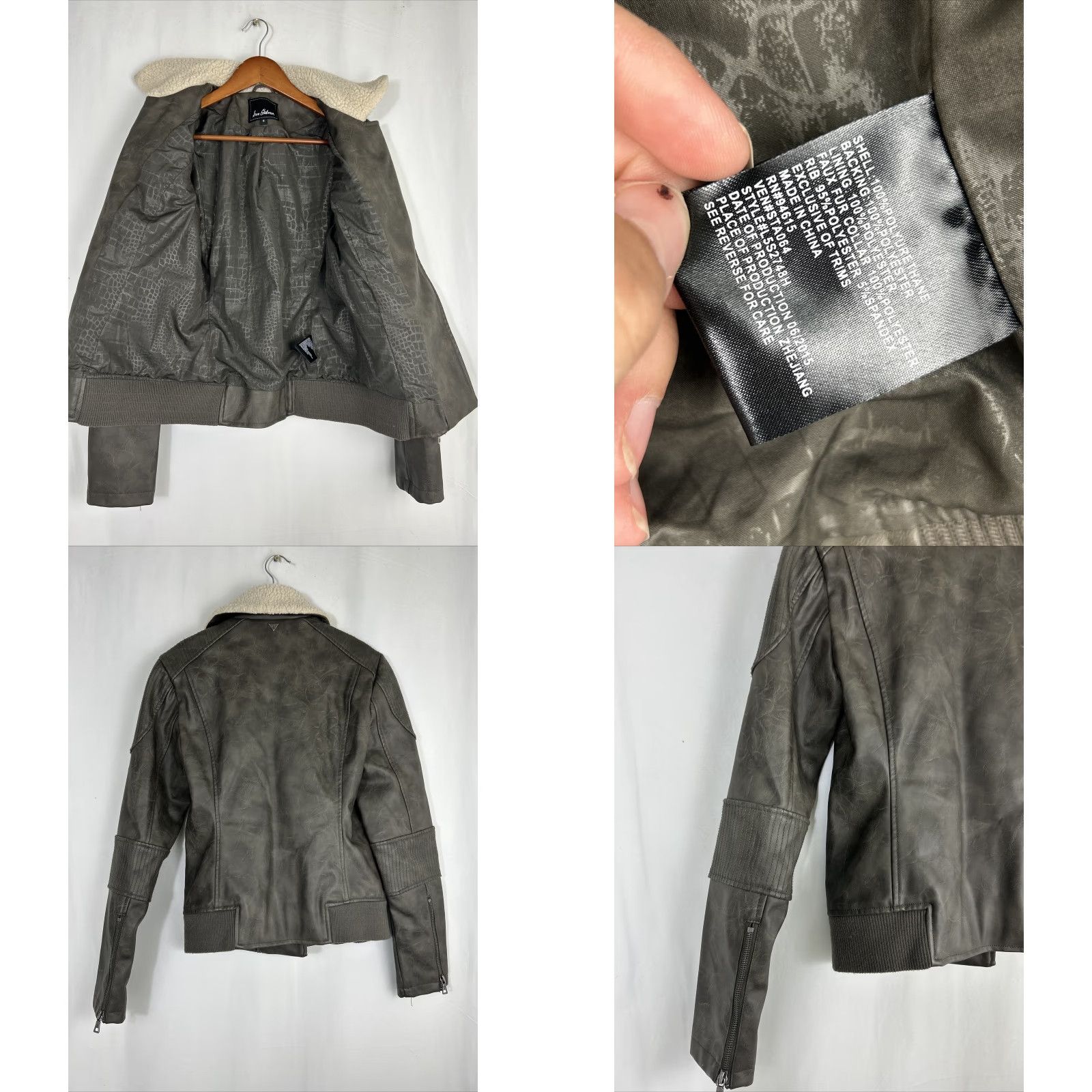 Sam Edelman Sam Edelman Moto Jacket With Sherpa Collar Vegan Faux Leather Womens Small Gray Size S / US 4 / IT 40 - 8 Thumbnail