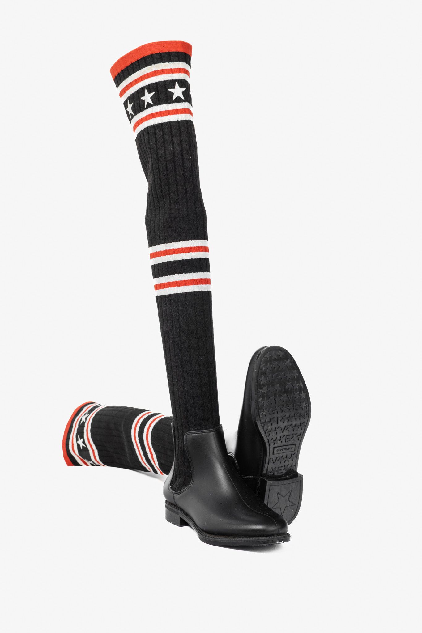 Givenchy Givenchy Black Over-the-Knee Star & Stripe Sock Rain Boots Size US 4.5 / IT 34.5 - 4 Thumbnail