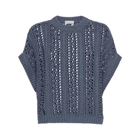 Brunello Cucinelli BRUNELLO CUCINELLI Women Blouses M8E389100 C2886 BLUE Size M / US 6-8 / IT 42-44 - 1 Thumbnail