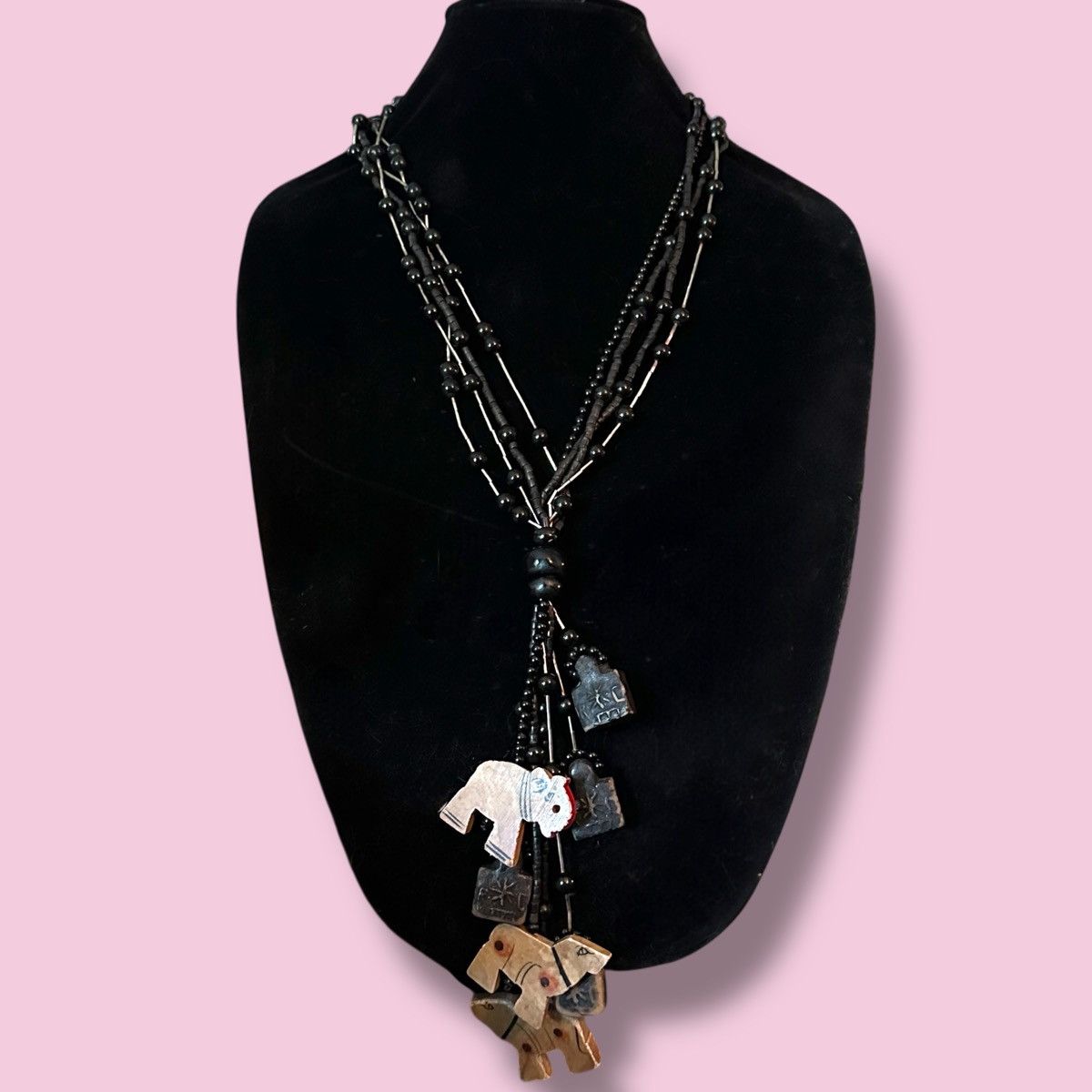 Vintage Vintage tribal multi strand beaded animal tassel necklace Size ONE SIZE - 1 Thumbnail