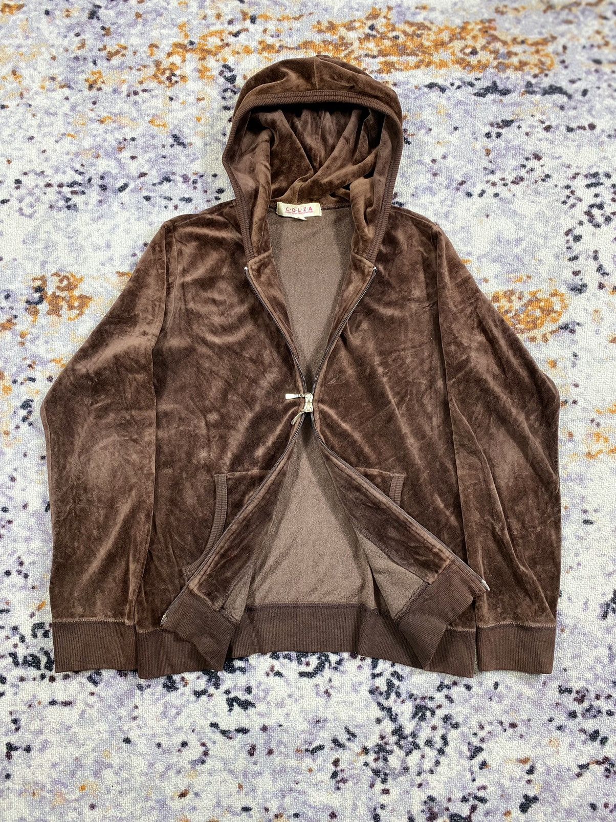 image of 14Th Addiction x Beauty Beast VTG Japanese C.o.l.z.a Valvet Double Zip Hoodies Brown (Size Large)