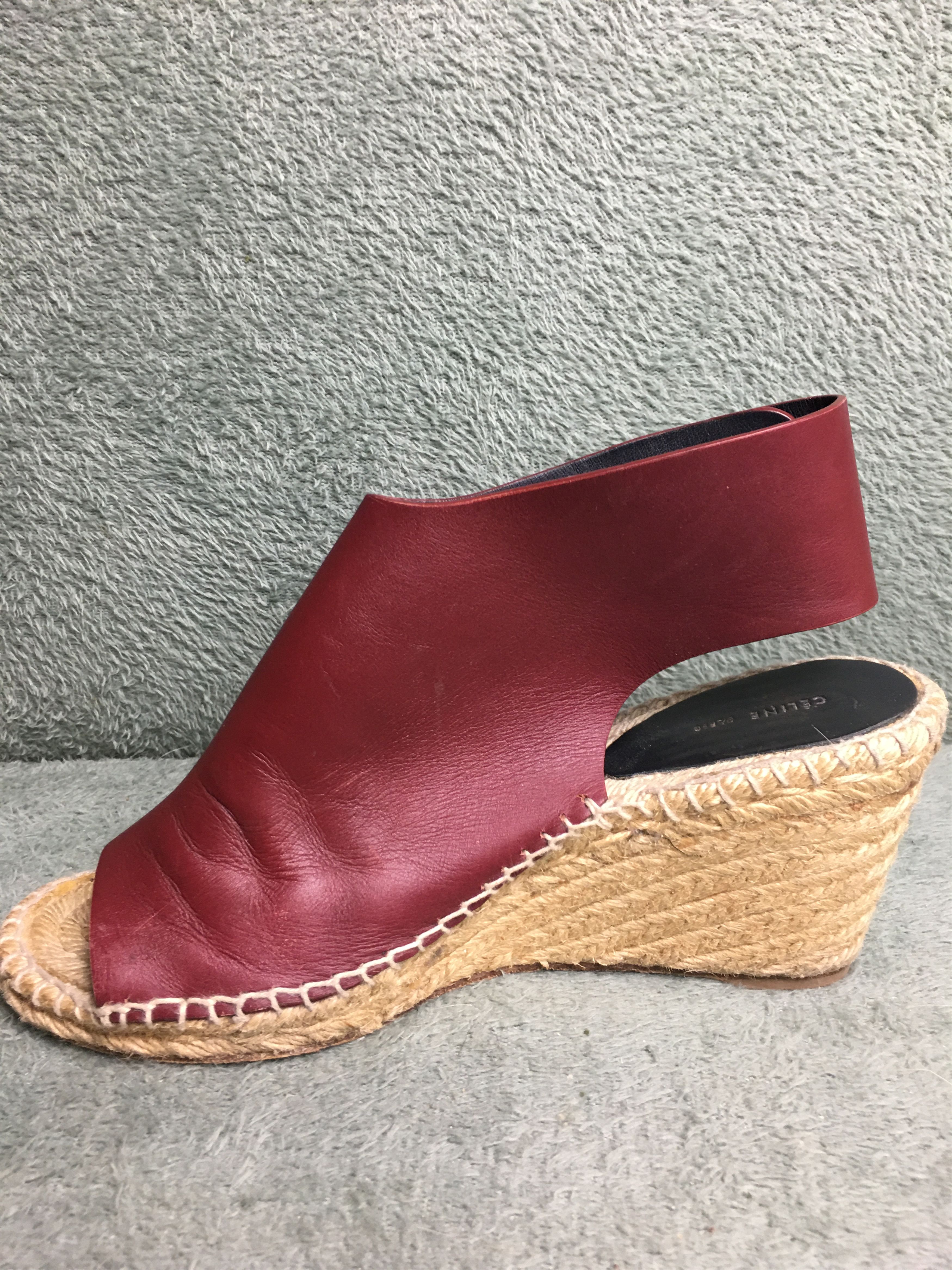 Celine Celine Burgundy Leather Wedge Espadrilles Sandals Size 39 Size US 9 / IT 39 - 6 Thumbnail