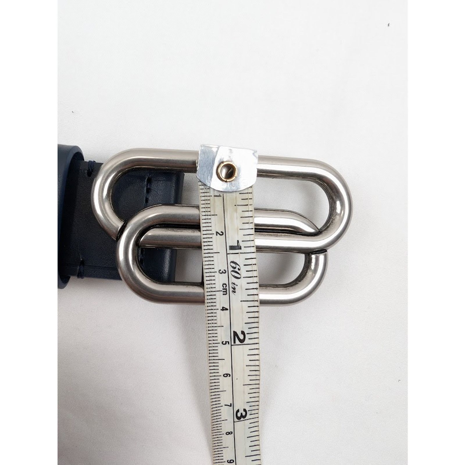 Balenciaga o1rshd1 Q:2 / Size: 85 CM / Natural Calf Large BB Belt Blue Size 34 - 12 Thumbnail