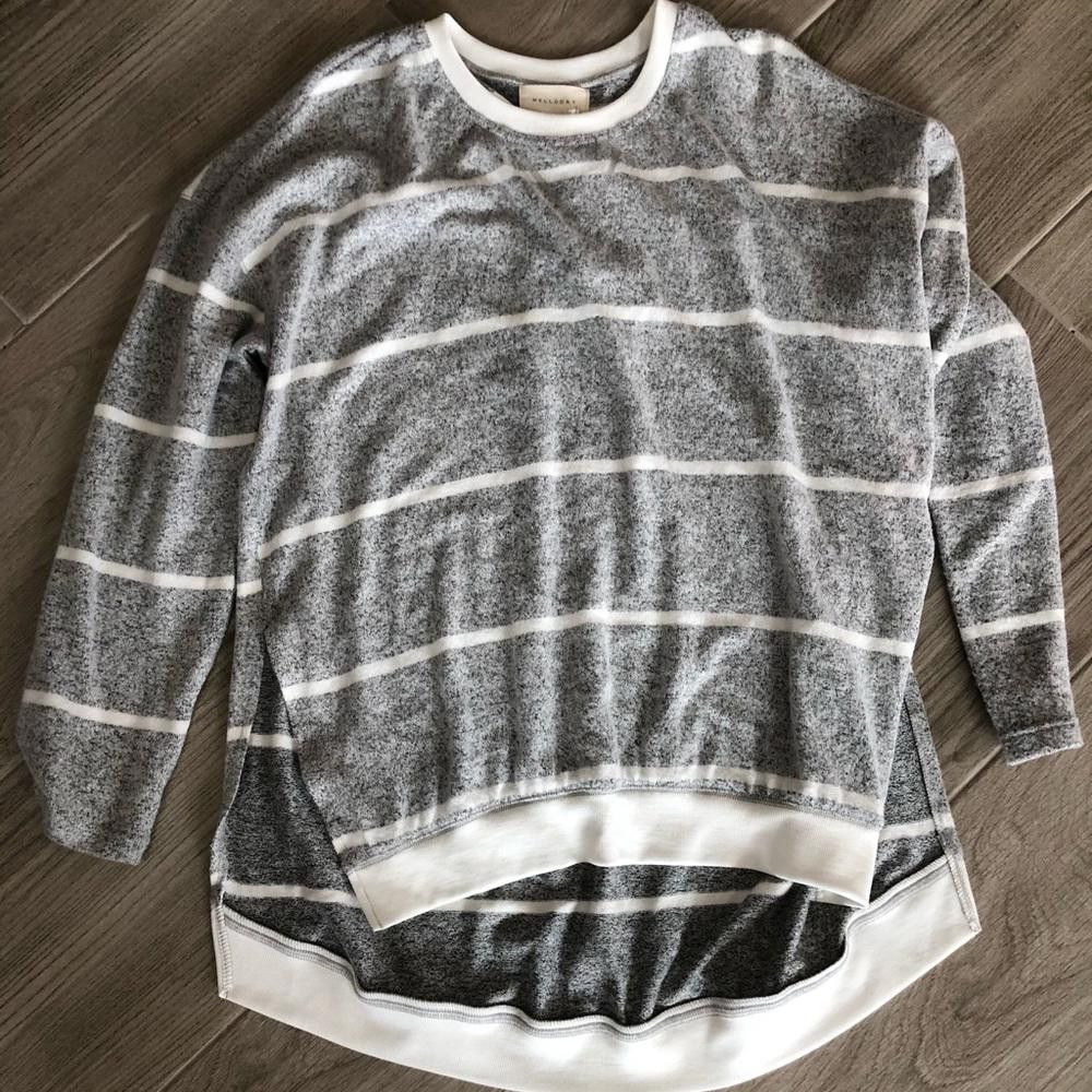 Designer Melloday Grey And White Striped Hi Low Sweater Top Size XS / US 0-2 / IT 36-38 - 1 Thumbnail