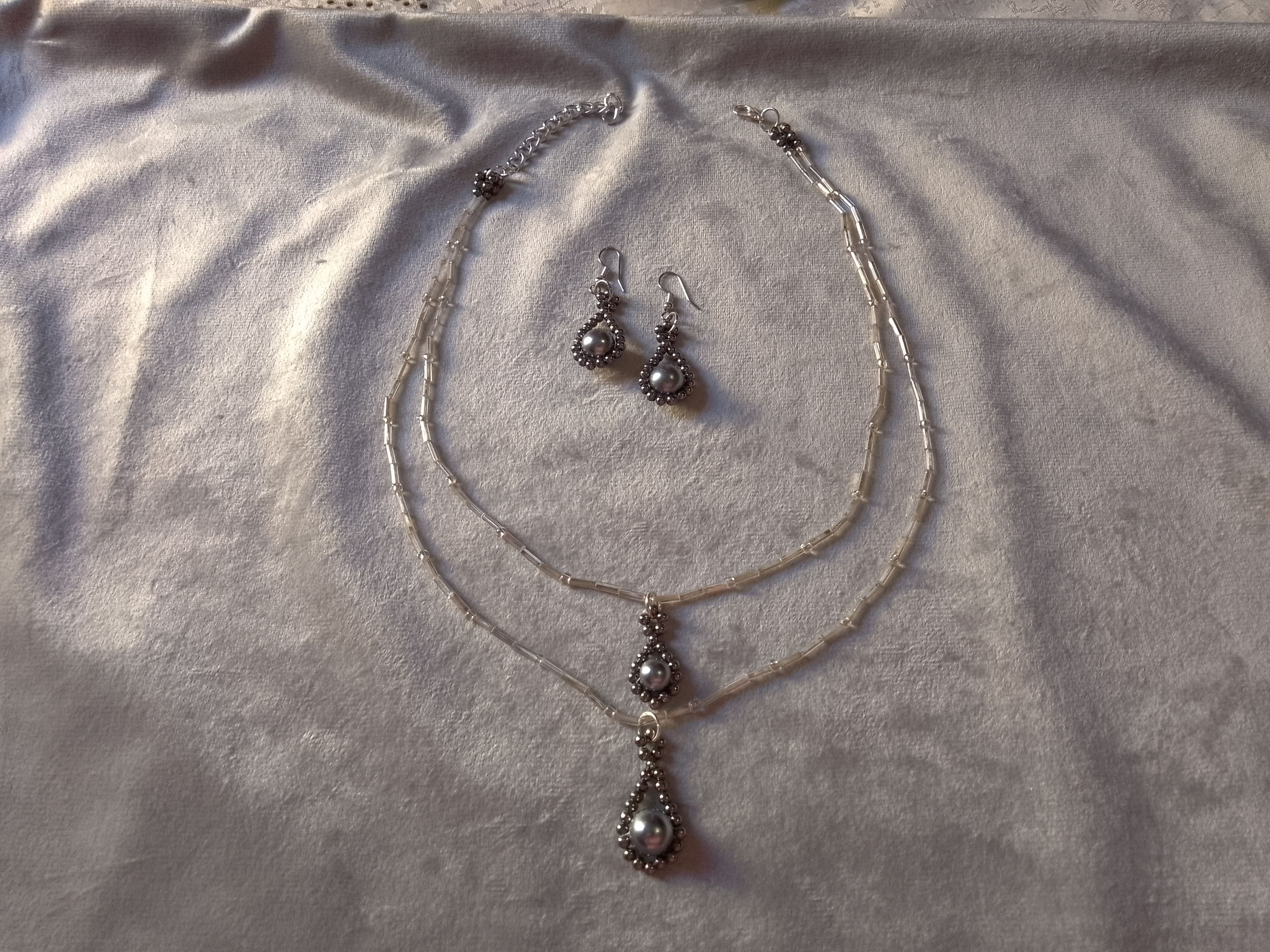 Handmade Necklace Earrings. Double thread Teardrop Pendants Size ONE SIZE - 7 Thumbnail