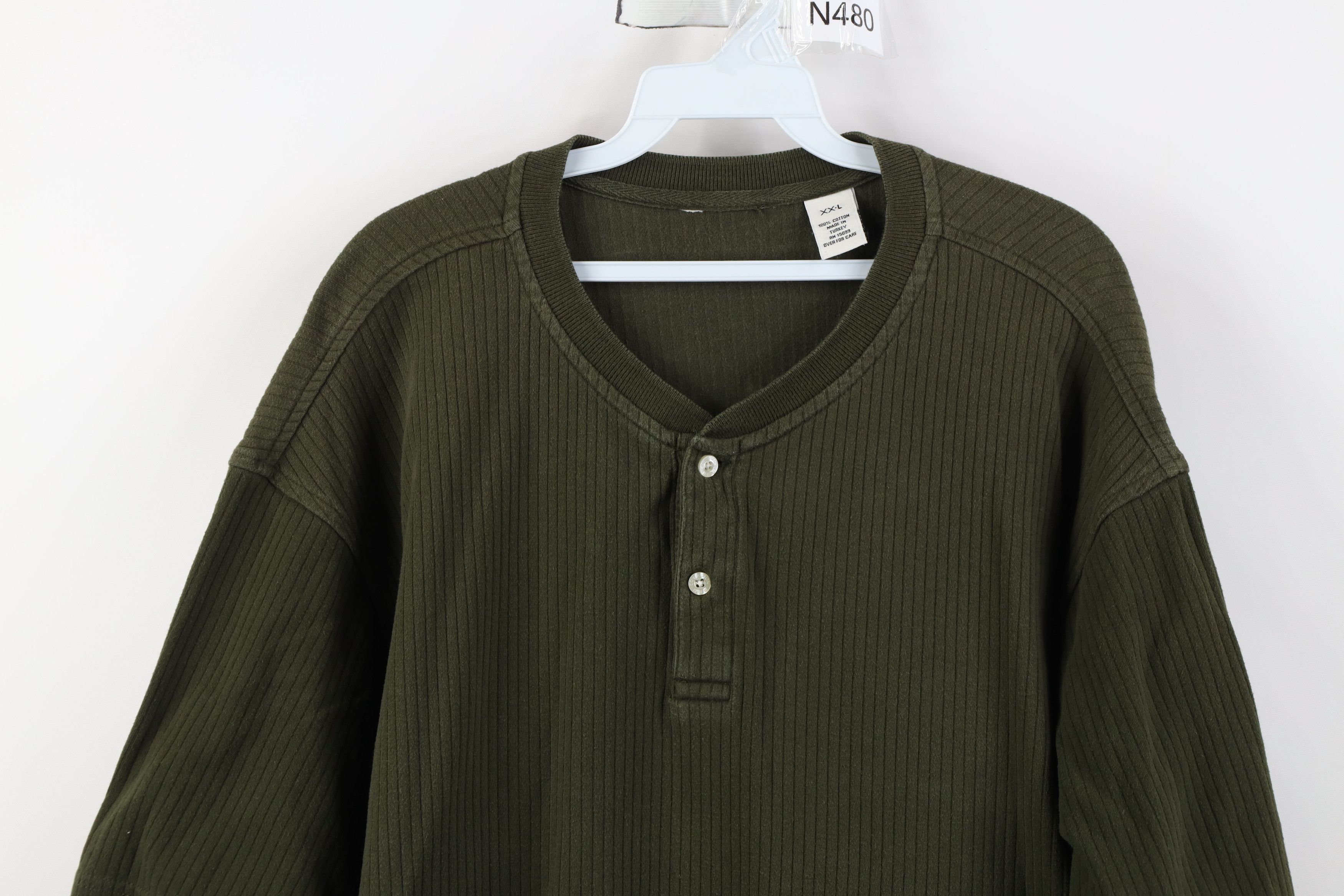 Vintage Vintage 90s Y2K Streetwear Cotton Ribbed Knit Henley T-Shirt Size US XXL / EU 58 / 5 - 2 Thumbnail