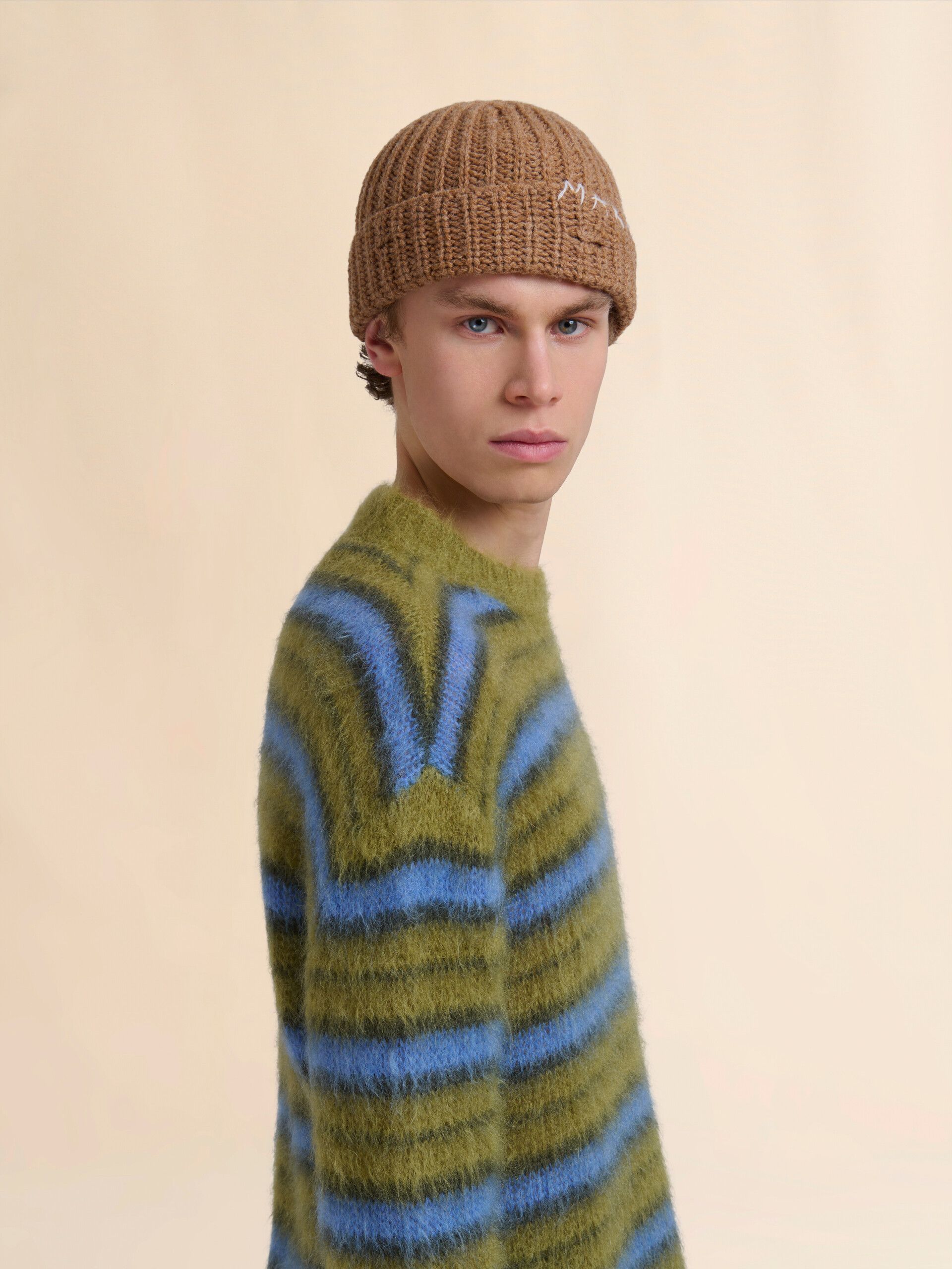 Marni M Distressed Embroidered Fisherman Shetland Wool Beanie FW25 Size ONE SIZE - 10 Thumbnail