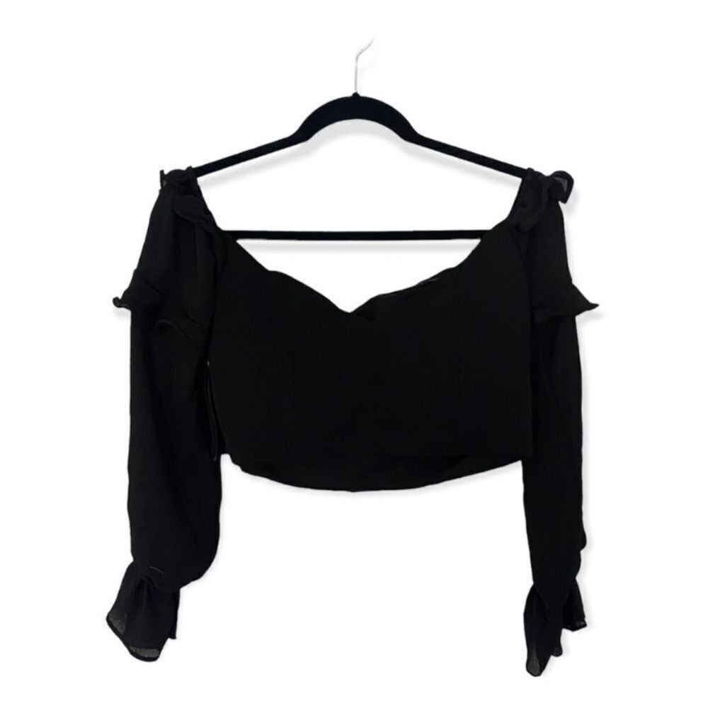 Other Tiger Mist Black Ruffle Long Sleeve Cropped Blouse Size L Of Size L / US 10 / IT 46 - 3 Thumbnail