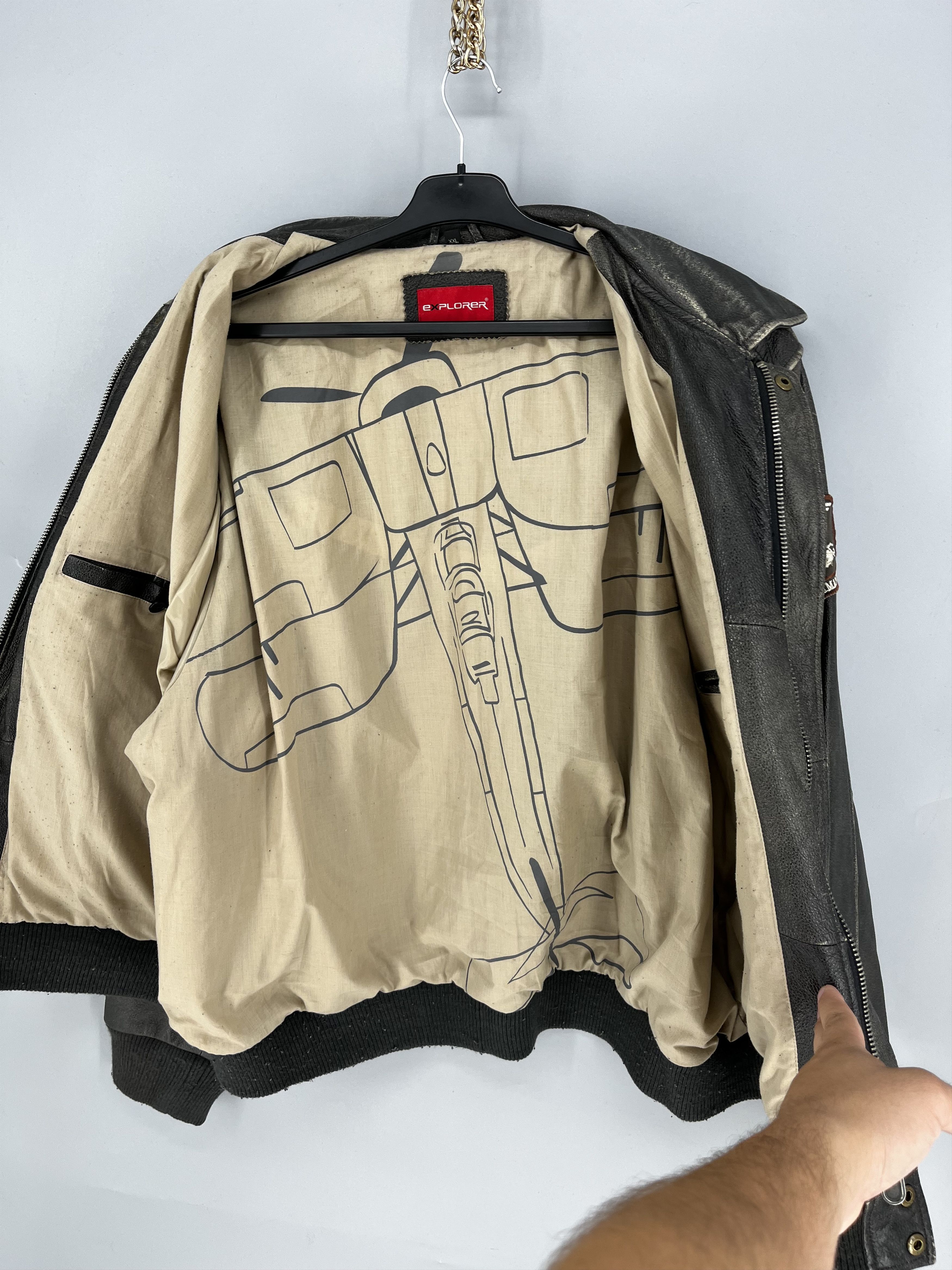 Vintage Explorer Vtg Leather Bomber Jacket – Distressed Patina 90s Size US XXL / EU 58 / 5 - 19 Thumbnail