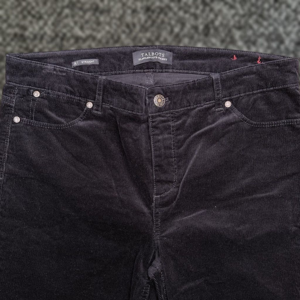 Talbots Talbots Jeans Straight Womens 8 Black Corduroy 5-Pocket Stretch Flawless Modern, Regular, Dark Wash Size 30" / US 8 / IT 44 - 1 Thumbnail