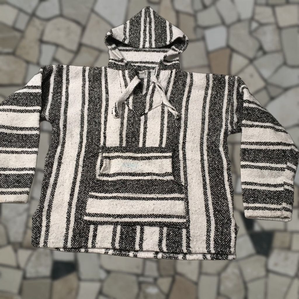 Vintage VINTAGE Hoodie Pullover Mens M Black White Drug Rug Hippie Baja Poncho Hooded Geometric 80s Mens Size US M / EU 48-50 / 2 - 1 Thumbnail
