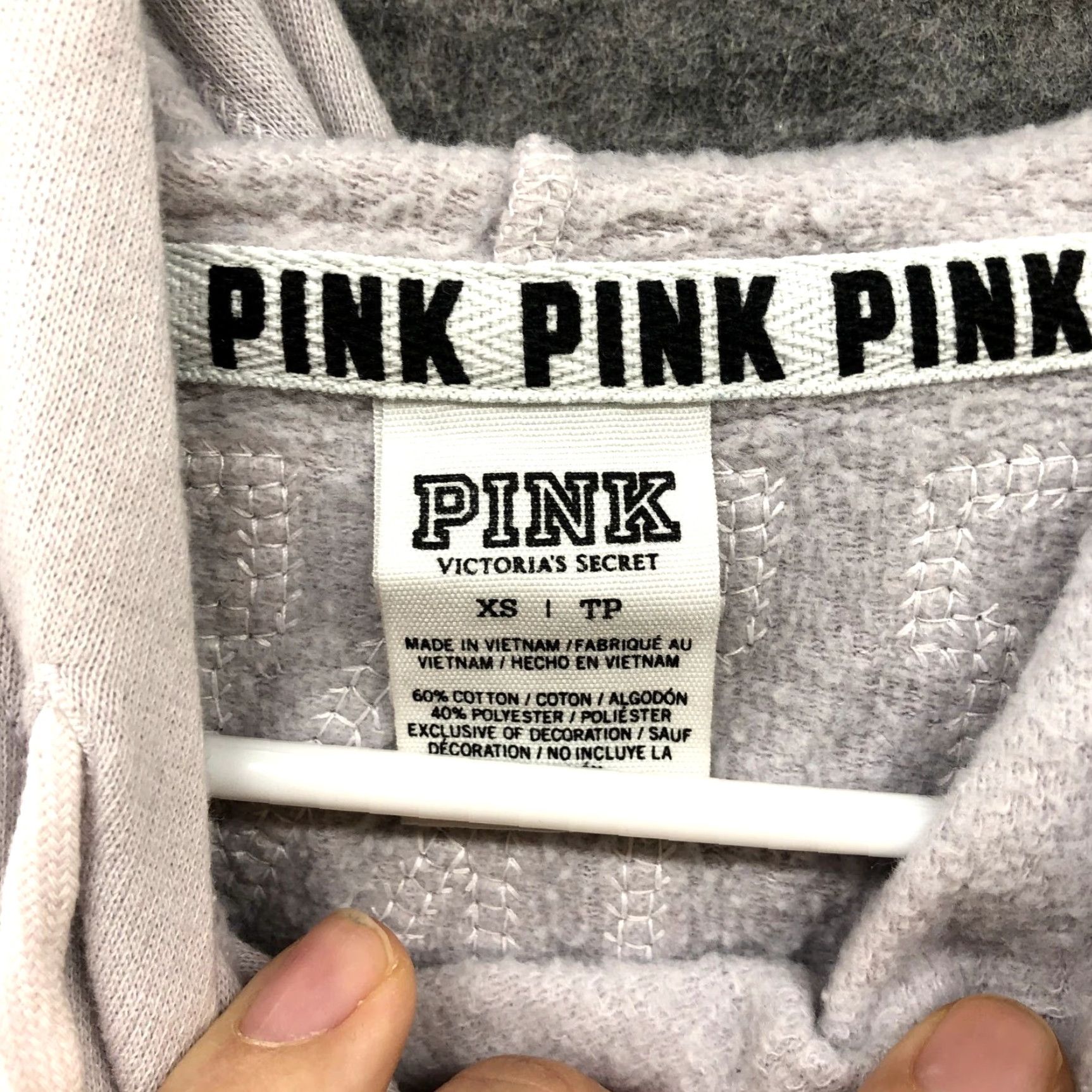 Pinko PINK Victoria's Secret Hoodie Womens XS Gray Colorblock Sequin Logo Pullover Casual Relaxed Size XS / US 0-2 / IT 36-38 - 6 Thumbnail