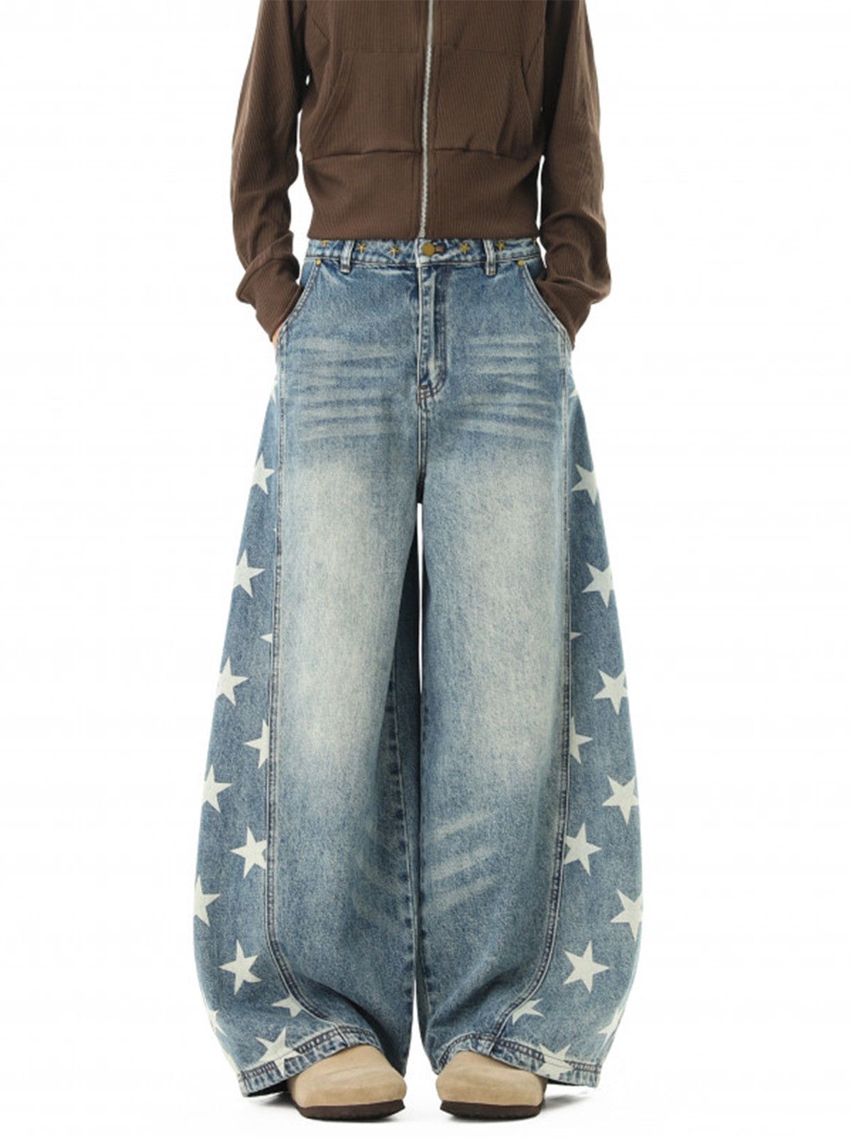 Japanese Brand American High-Street Star-Print Curved-Leg Jeans Size US 32 / EU 48 - 1 Thumbnail