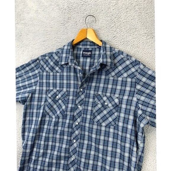 Wrangler VINTAGE Wrangler Western Shirt Mens 2XT Tall Blue Plaid Pearl Snap Button Up Shirt Size US XXL / EU 58 / 5 - 7 Thumbnail