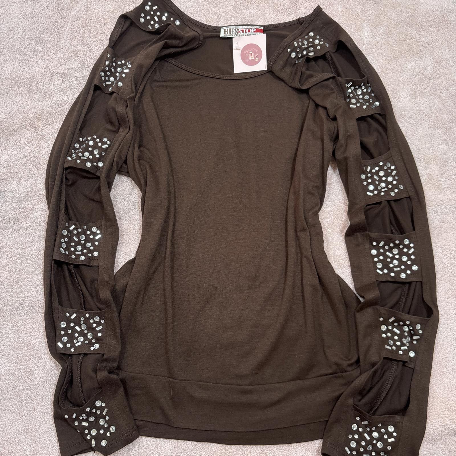 Other y2k grunge rhinestone blouse with cut outs Size M / US 6-8 / IT 42-44 - 1 Thumbnail