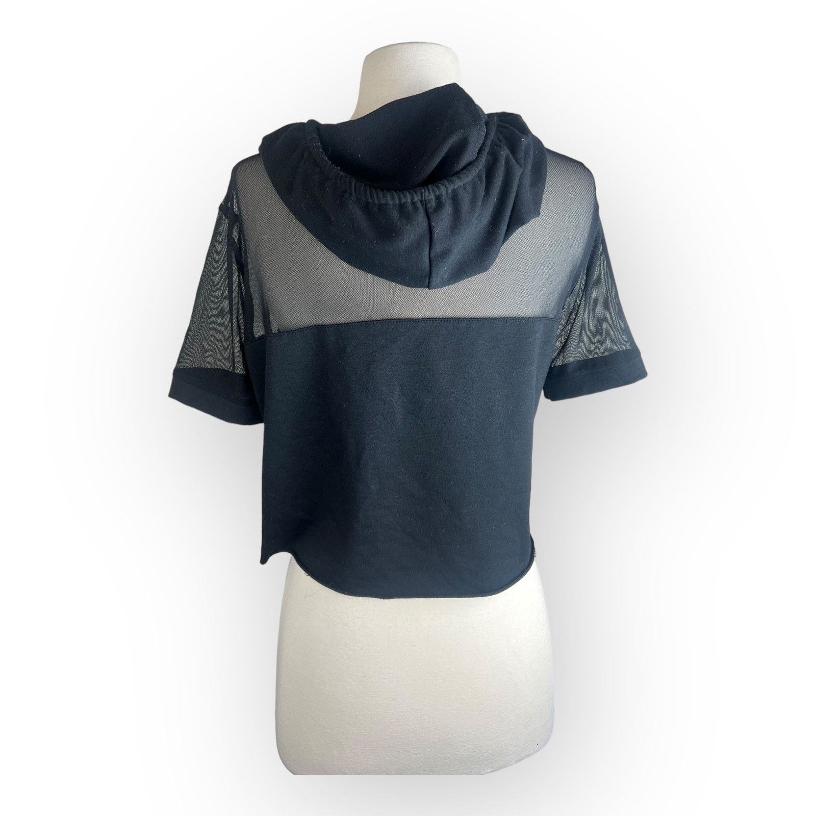 Vintage Heart Hip Black Crop Hoodie Top with Mesh Inserts - Size S / US 4 / IT 40 - 4 Thumbnail