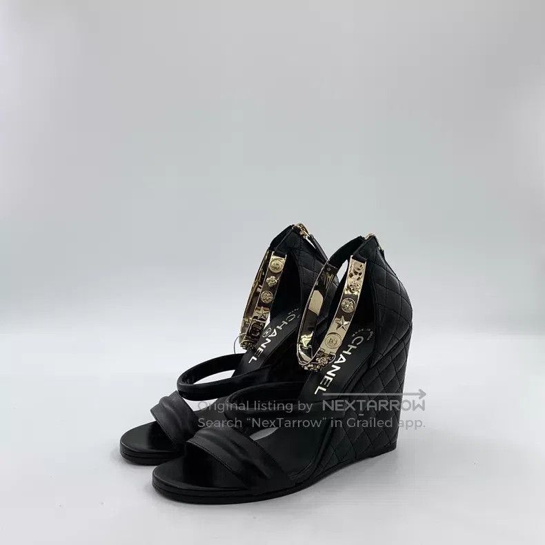 Chanel Chanel Black diamond check metal logo slope heel high-heel Size US 5.5 / IT 35.5 - 1 Thumbnail