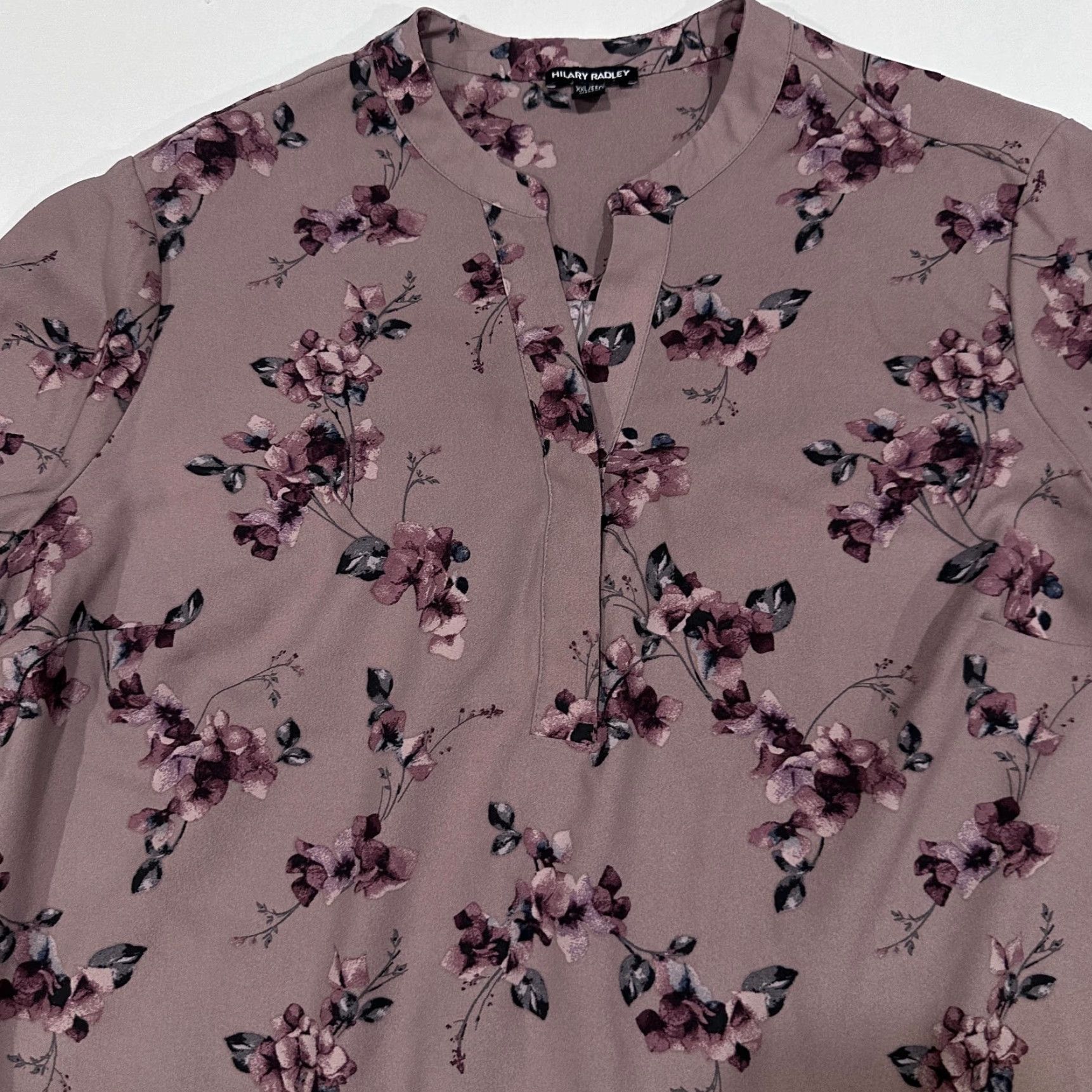Vintage Hilary Radley Blouse Womens 2XL Purple Mauve Floral Tunic Long Sleeve V-Neck Shirt Casual Sleeve Office Size XXL / US 16-18 / IT 52-54 - 3 Thumbnail