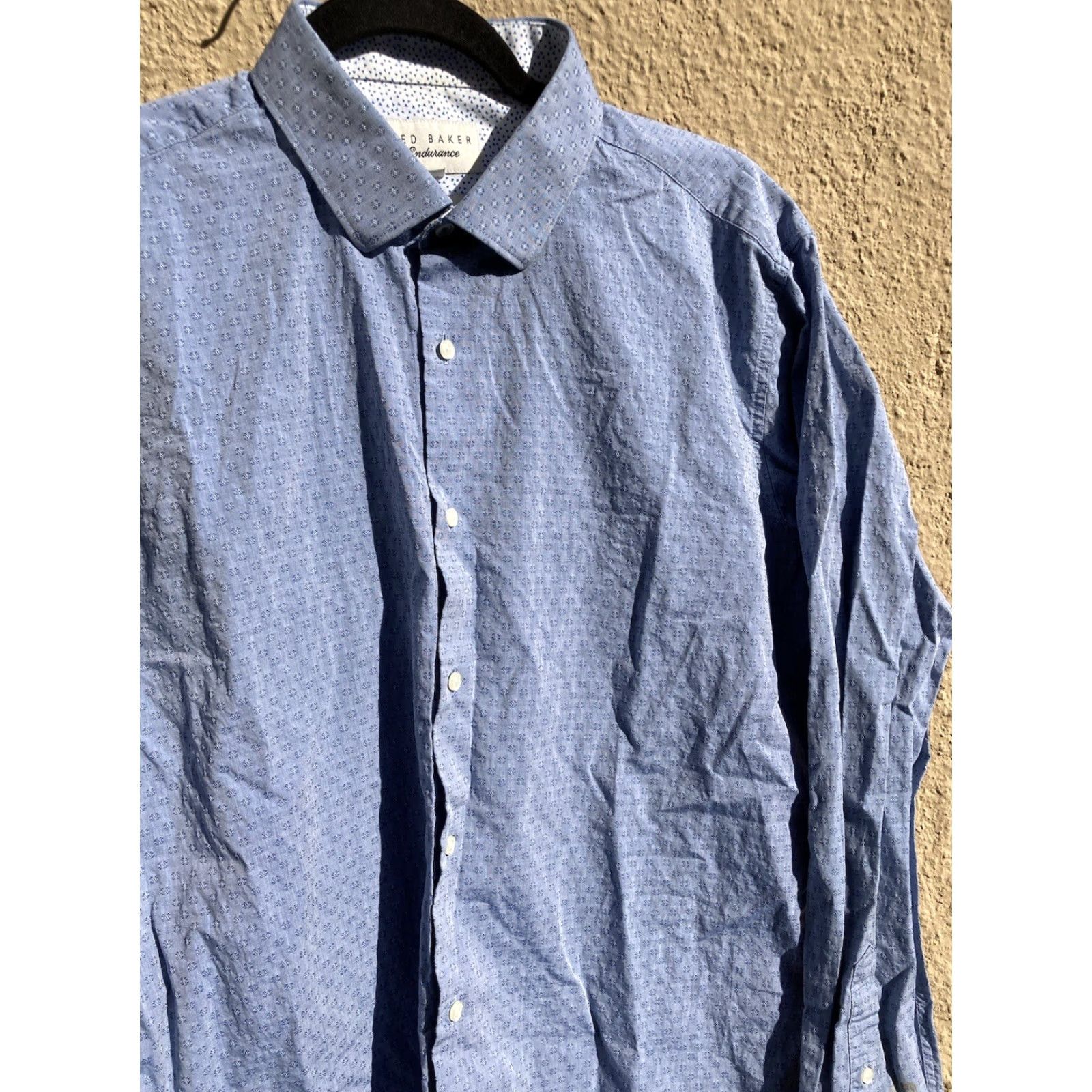 Ted Baker Ted Baker Button-Down Shirt Geometric Blue 16.5 Mens Regular Pocket Logo Embroidered Cotton Blend Endurance Size US XL / EU 56 / 4 - 7 Thumbnail
