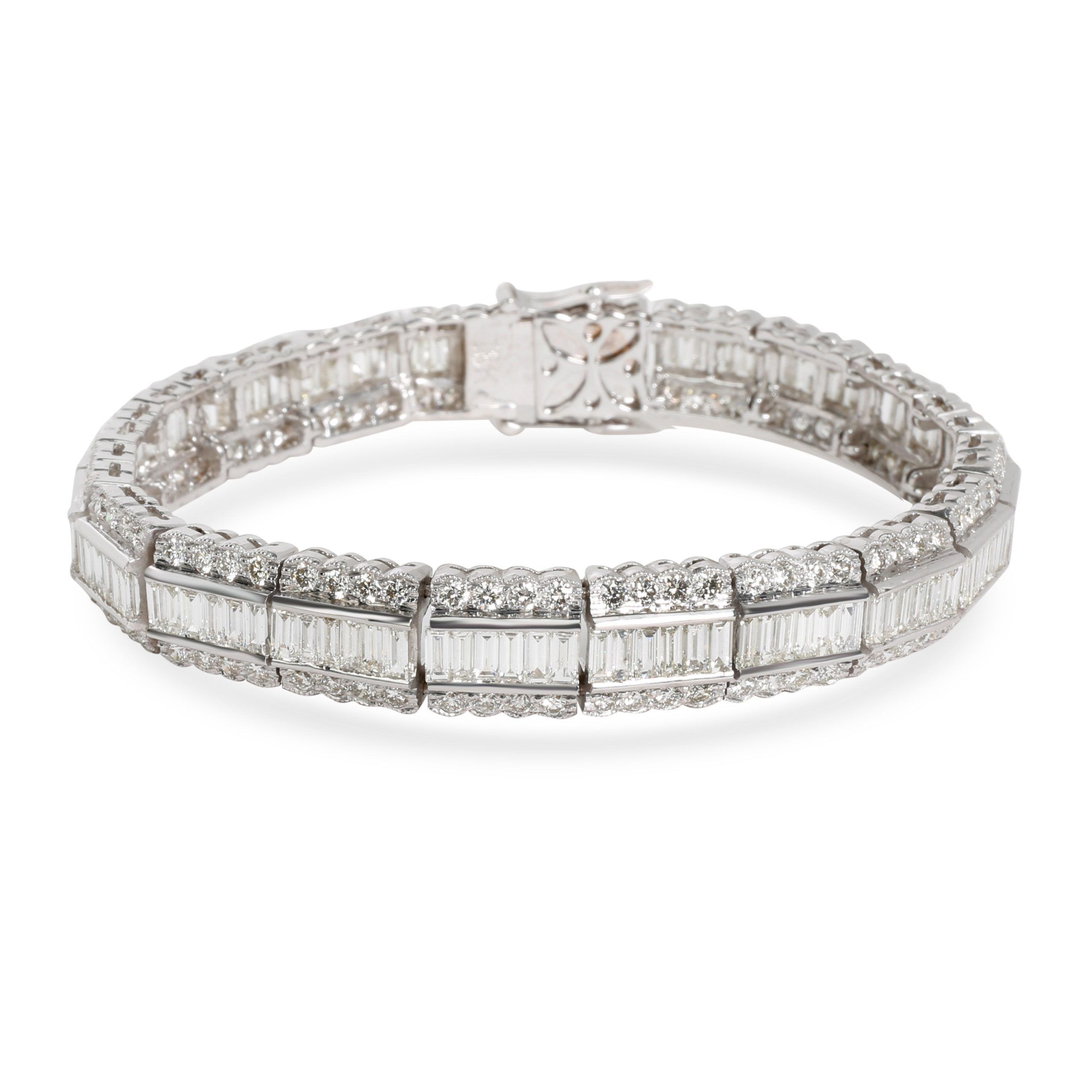 image of Tiffany Co Baguette & Round Diamond Lace-Edged Bracelet 18K White Gold 7.92 Ctw, Women's